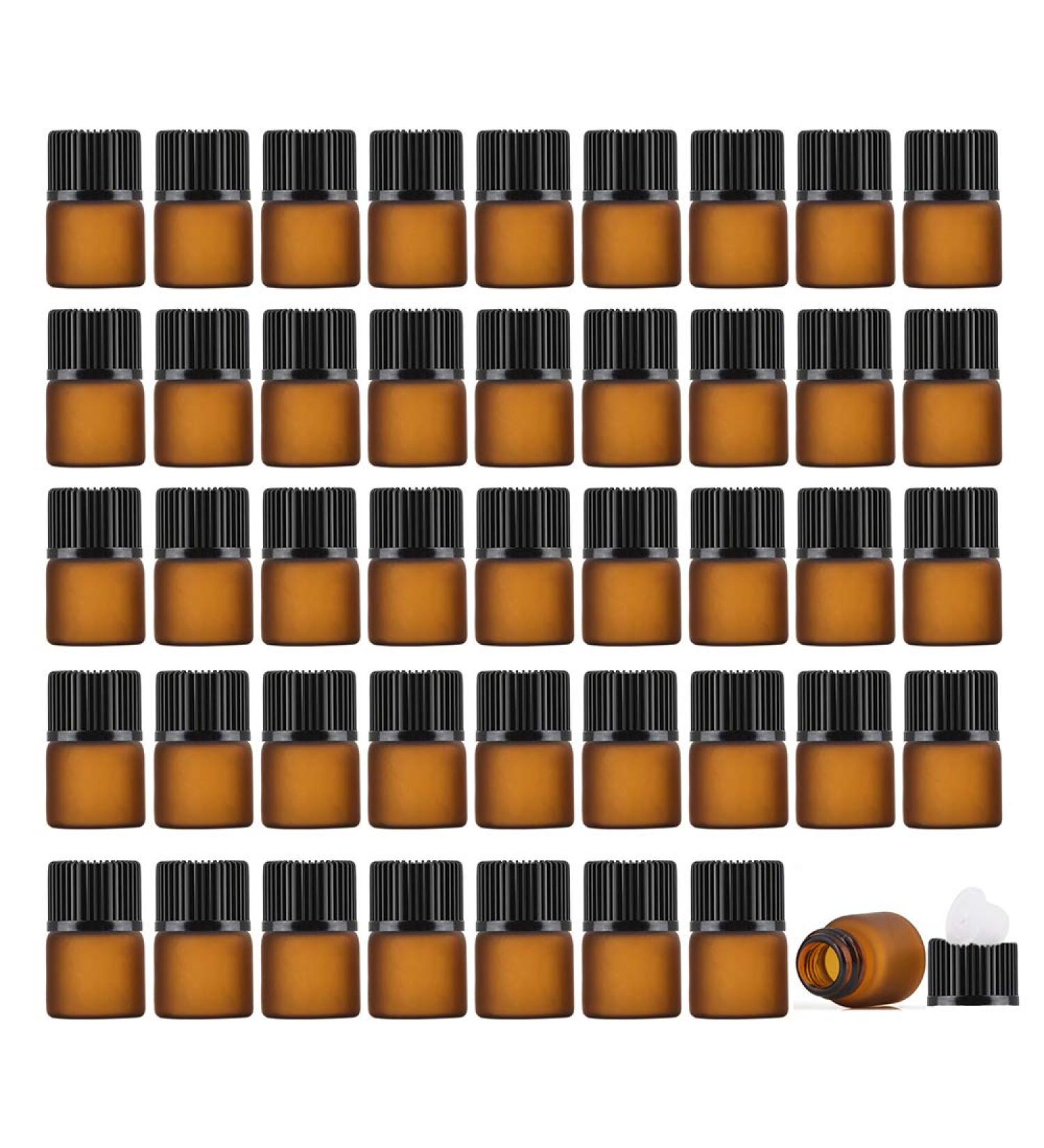 Enslz 50 Empty Amber Glass Bottles for Essential Oils - Refillable Brown 1ml | Perfect for DIY and Craft Projects - Buy Online on GoSupps.com