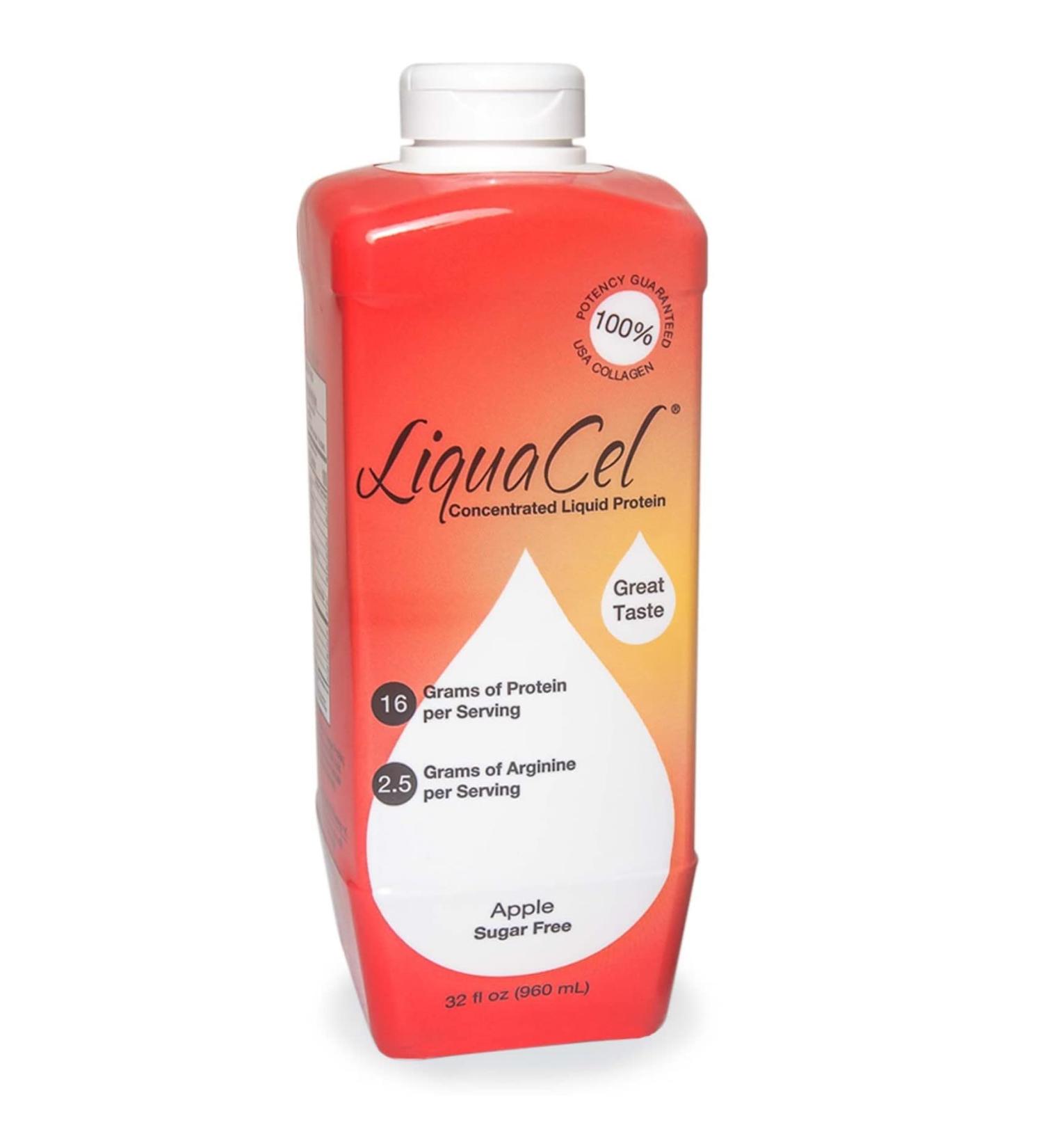LiquaCel Concentrated Liquid Protein Sugar-Free Apple 32oz Bottle Collagen Whey Arginine