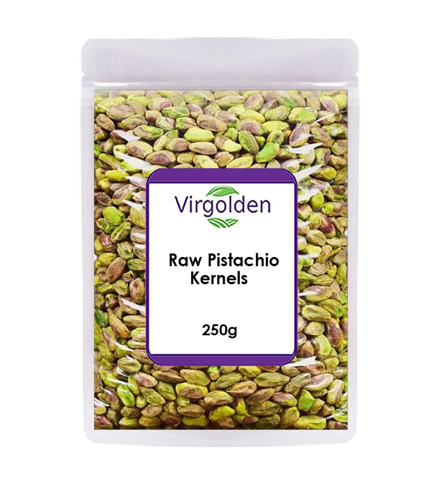 Raw Pistachio Kernels 250g (Kernels - No Shells) by Virgolden - Perfect Snack Great for Salads Vegan High in Protein - Buy Online on GoSupps.com