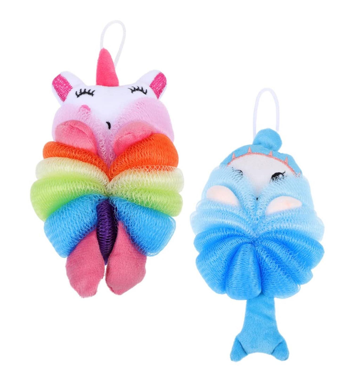 Lurrose Baby Registry Loofah Sponge Set for Kids - Cartoon Bath Sponges for Children Shower and Exfoliating, Baby Girl Newborn Essentials - 2 Pcs - Buy Online on GoSupps.com