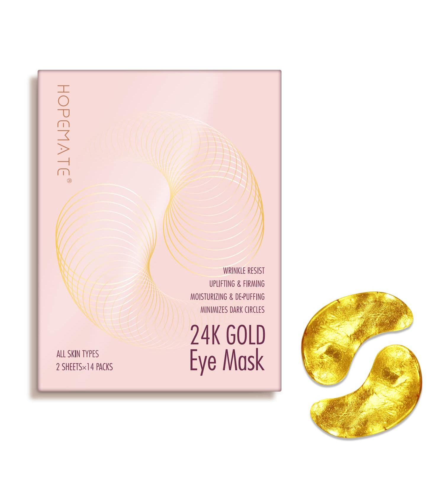 HOPEMATE 24K Gold Eye Mask with Hyaluronic Acid & Collagen - Reduce Wrinkles, Dark Circles, Puffiness & Fine Lines | Skin Firming Under Eye Patches - 14 Pairs - Buy Online on GoSupps.com
