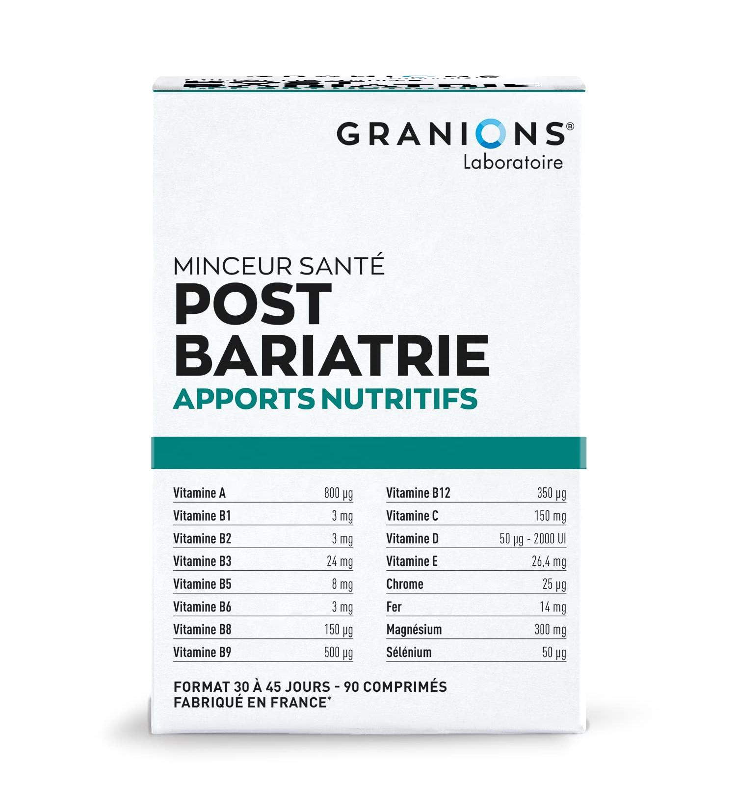 GRANIONS Post Bariatrics | Bariatric Surgery | Nutritional Intakes | Healthy Slimming | Vitamins and Minerals Chromium Iron | Fast Absorption | Made in France | 90 pp | 30 to 45 Day Program - Buy Online on GoSupps.com