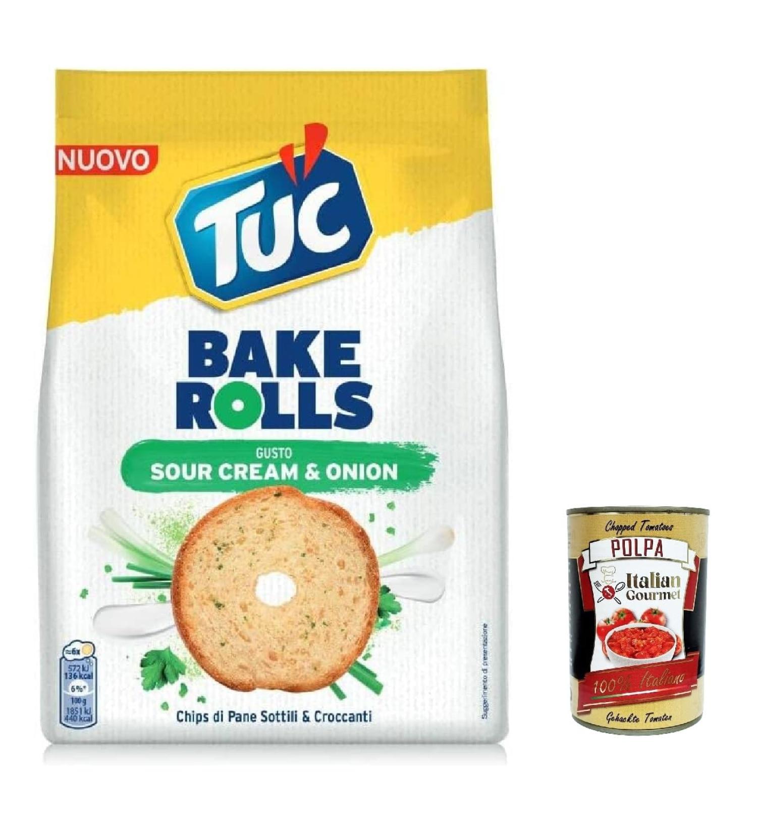  Italian Gourmet E.R. Tuc Bake Rolls Pack of 12 thin and crispy bread chips with sour cream and onion flavor 150g + gourmet Italian polpa 400g - Buy Online on GoSupps.com