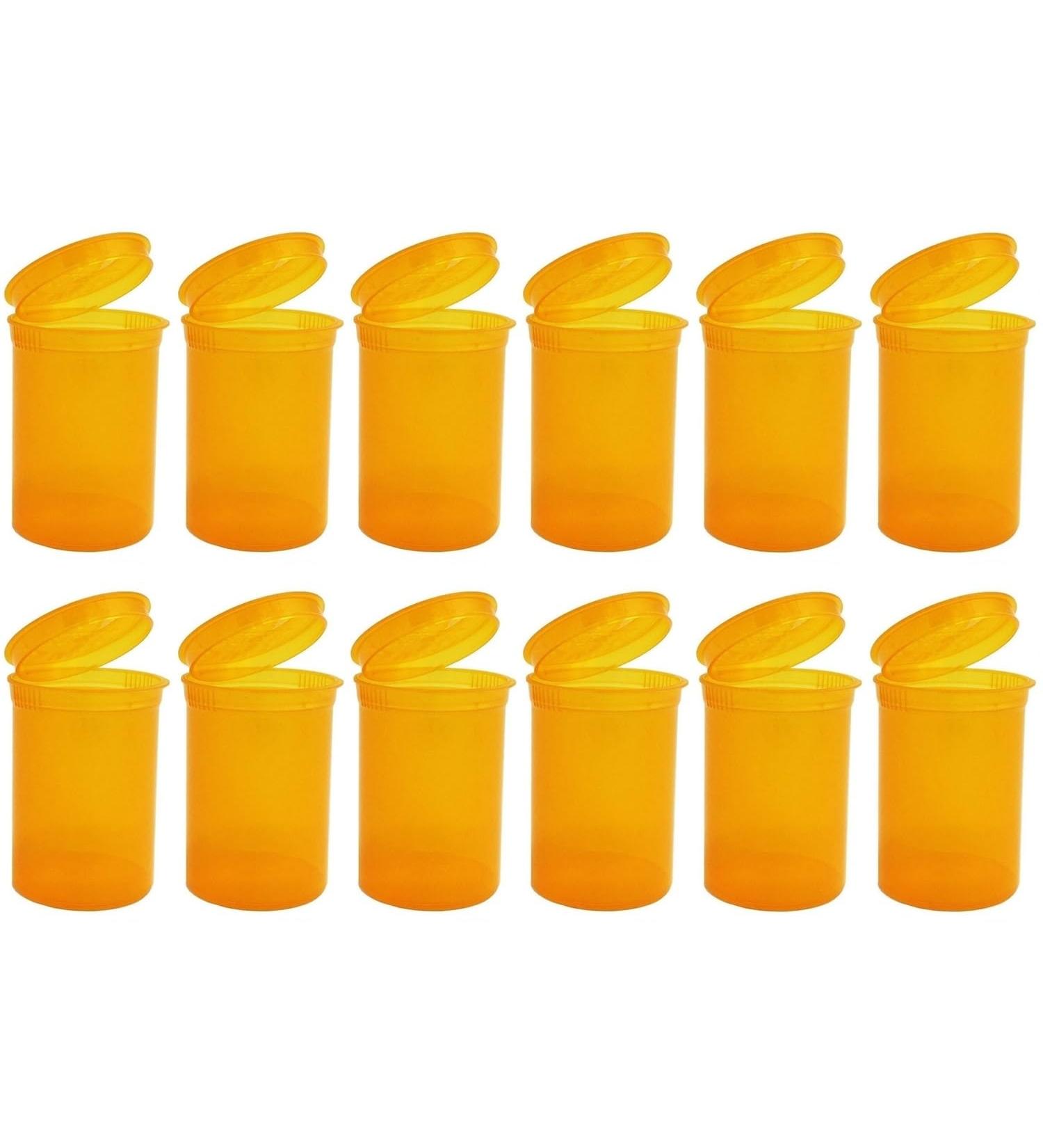 Multi-Use Airtight Pill Bottles with Hinged Lids | 30 Dram Plastic Organizer for Supplements Vitamins & Medicines | 12 Pack - Amber Translucent - Buy Online on GoSupps.com