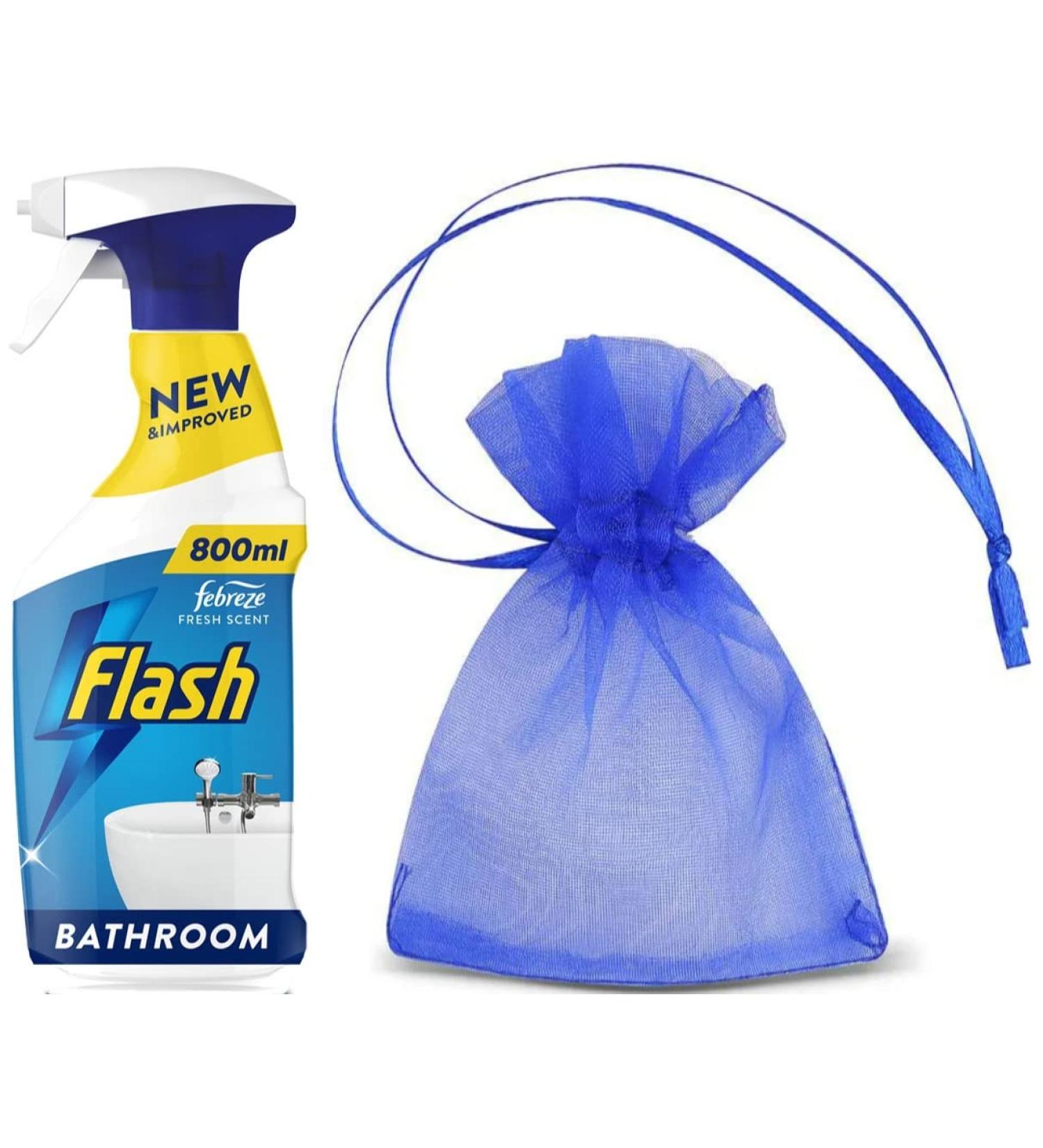 Flash Bathroom Cleaning Spray Removes Soap Scum and Limescale with Febreze Fresh Scent 1Pk x 800ml + Our Gift for You: Organza Bag Size: 9 x 7 x 0.1cm - Buy Online on GoSupps.com