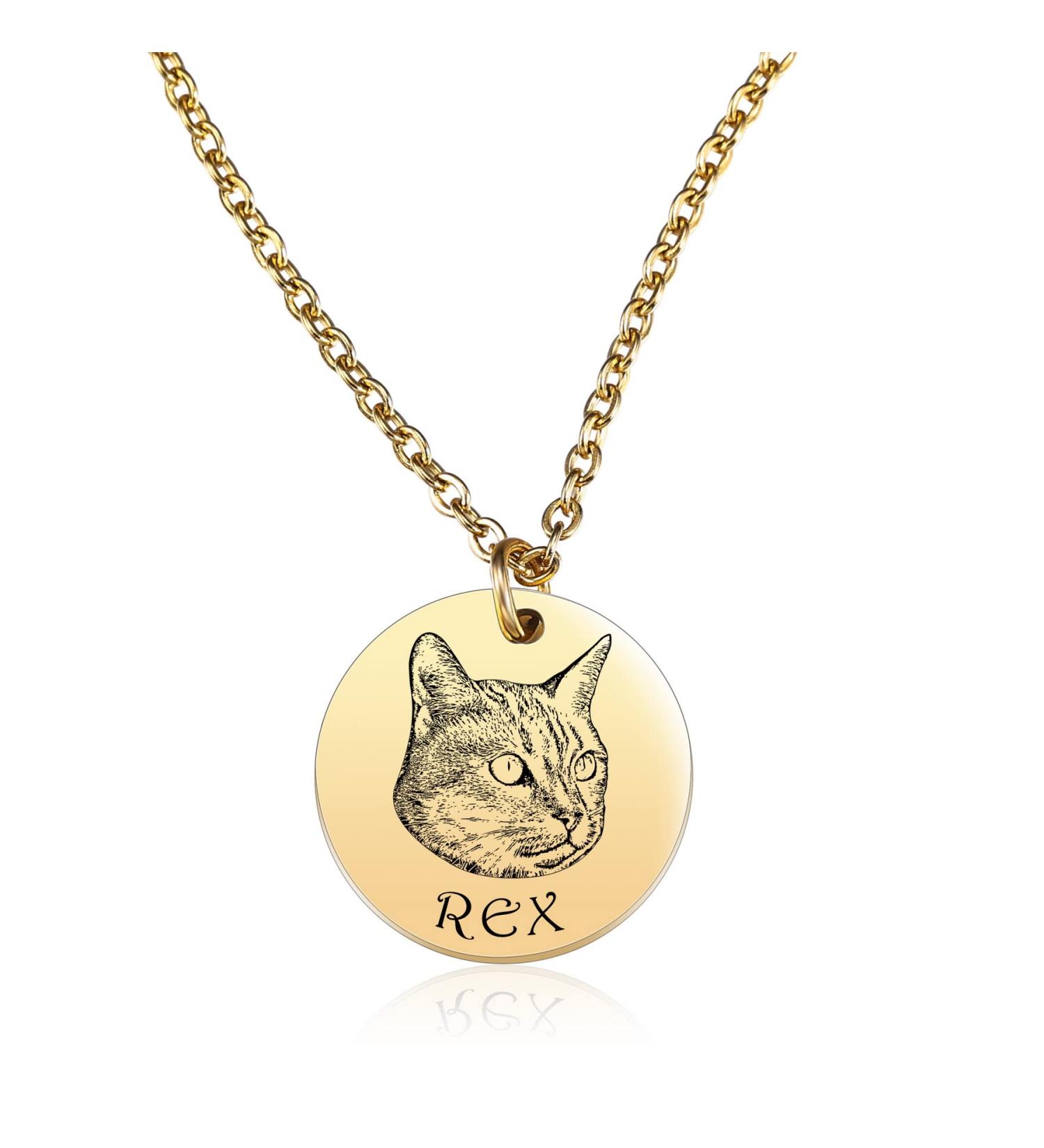 Memediy Personalized Pet Portrait Necklace - Custom Engraved Dog/Cat Remembrance Gifts in Gold | Perfect Pet Loss Gifts for Animal Lovers - Buy Online on GoSupps.com