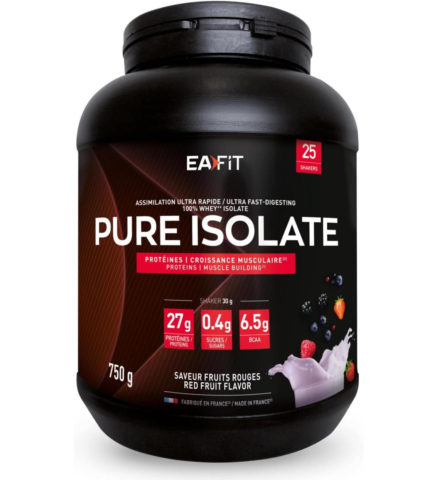 Eafit Pure Isolates Red Fruits 750g - Low Sugar & Fat Protein Powder for Muscle Building - 6.9g BCAA - Athlete Approved - Anti-Doping Certified - Gourmet Flavors - French Brand - Buy Online on GoSupps.com