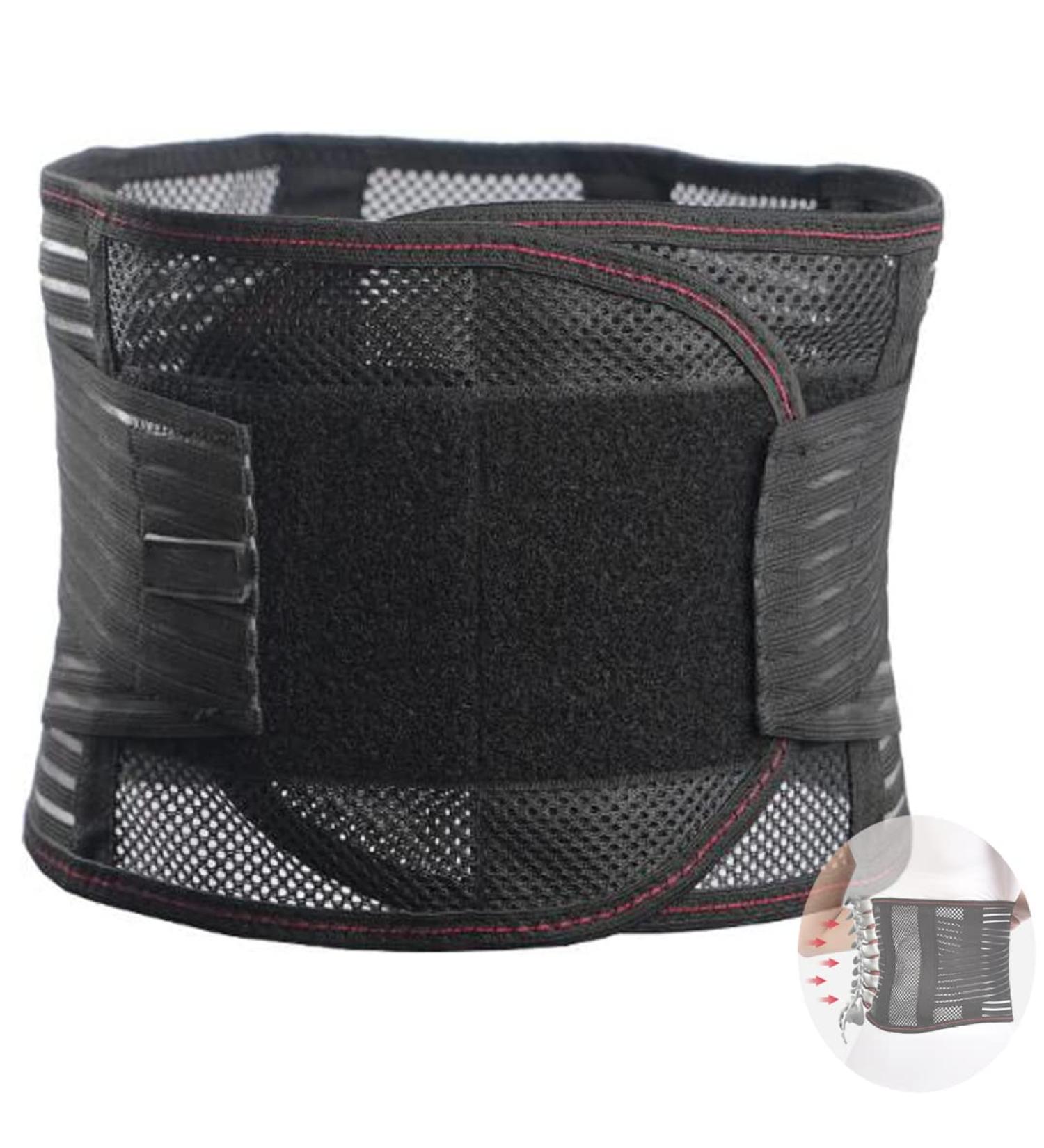 ZWEBY Adjustable Light Back Bandage with Support Plates - Breathable Mesh for Lower Back Pain Relief - Durable Double Lumbar Pads - Black - Buy Online on GoSupps.com