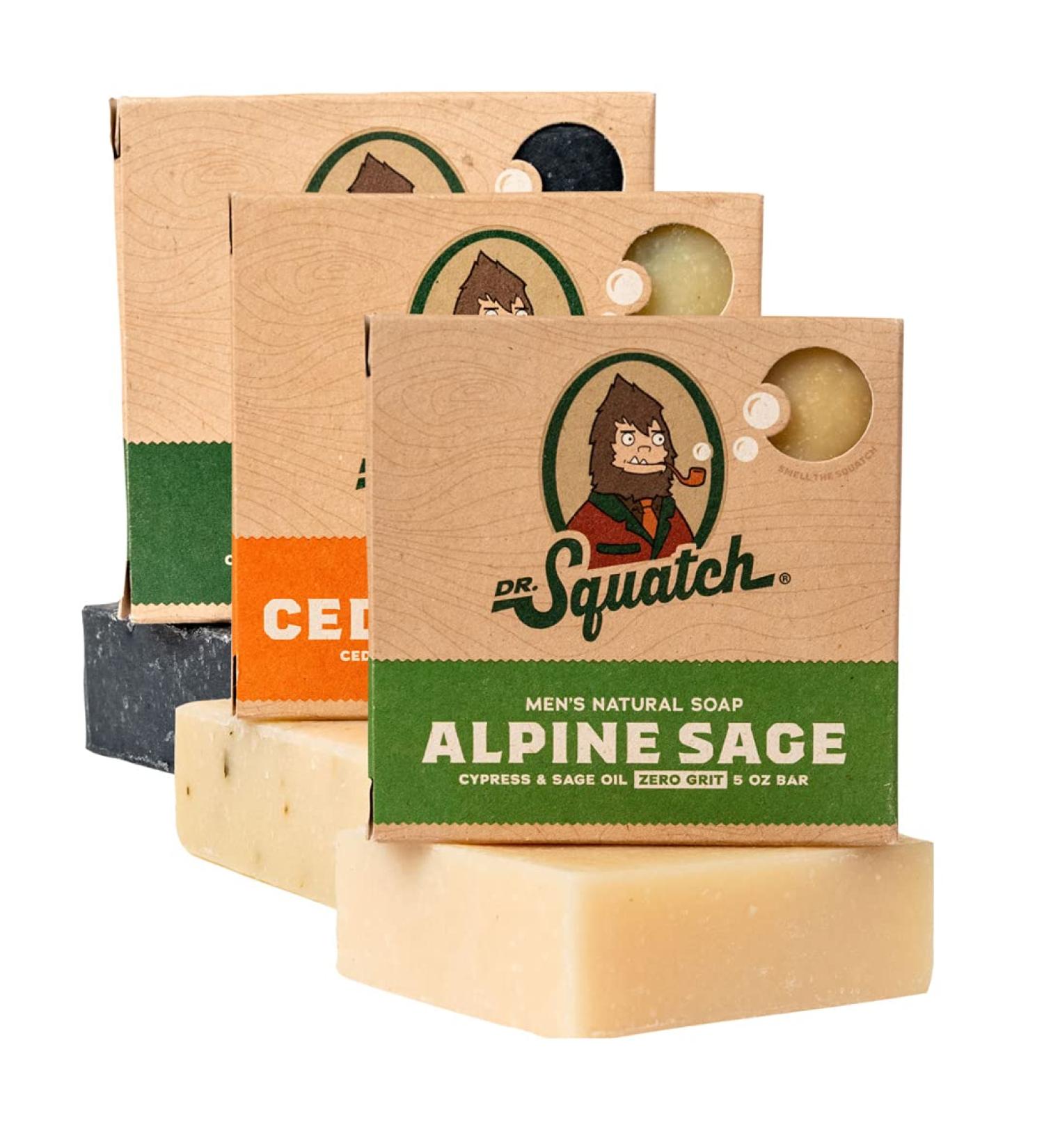 Dr. Squatch Menâ€™s Natural Bar Soap Variety Pack - Pine Tar, Cedar, Citrus & Alpine Sage (3 Bars) - Buy Online on GoSupps.com