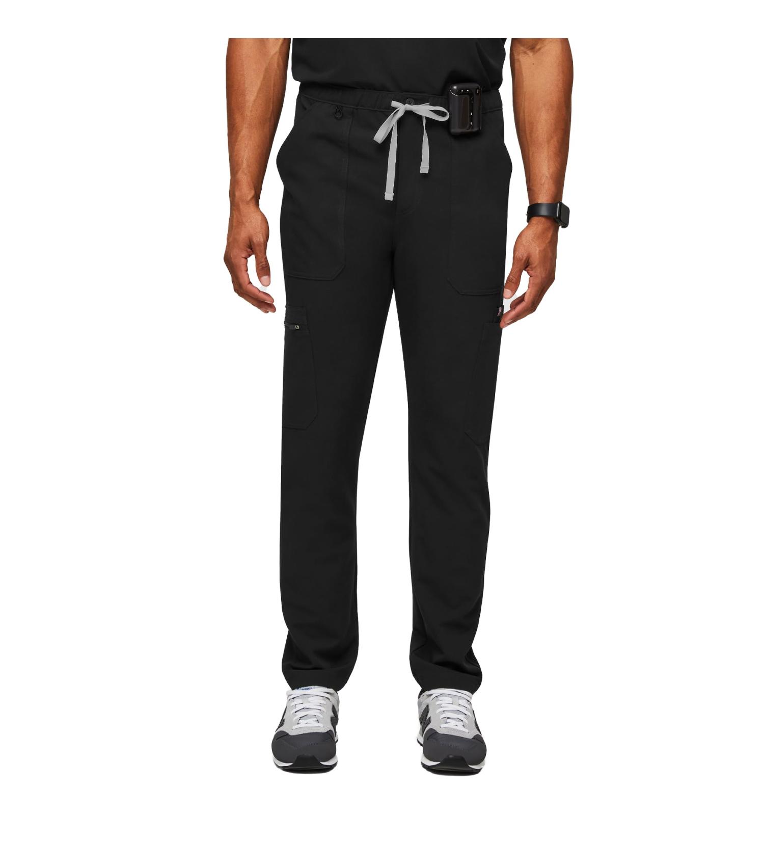 FIGS Cairo Cargo Scrub Pants for Men - Classic Straight Leg Fit - 9 Pockets - 4-Way Stretch - Anti-Wrinkle - Black - Regular Large - Buy Online on GoSupps.com