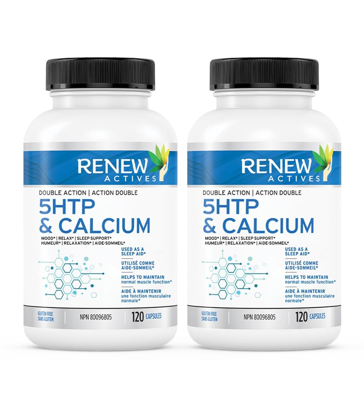Renew Actives 5-HTP & Calcium Supplement - Sleep Aid - Promote Mood Balance - Source of Electrolyte - Help with Bone & Muscle - 120 Capsules (2packs) 120 count (Pack of 2) - Buy Online on GoSupps.com