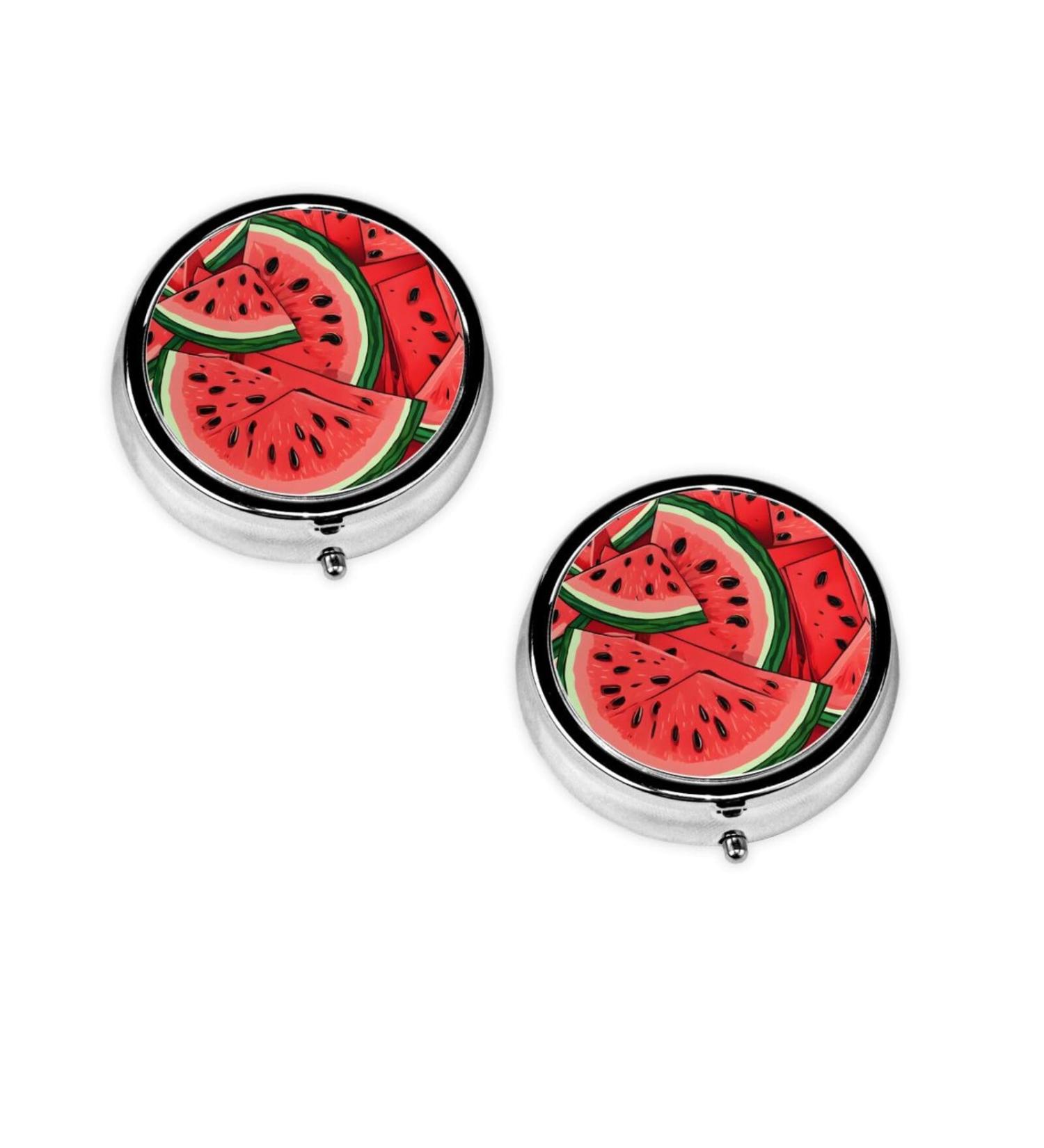 Red Watermelon Round Pill Box | 3 Compartment Portable Organizer for Travel Vitamins & Medications - Buy Online on GoSupps.com