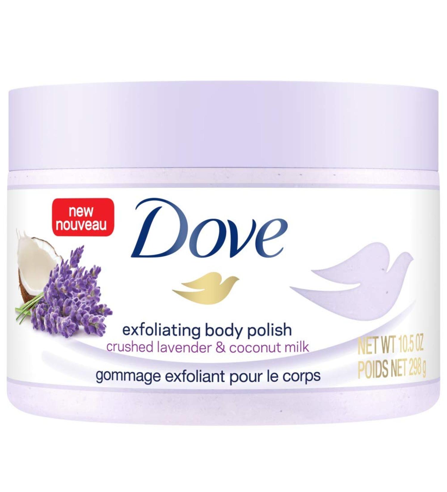 Dove Exfoliating Body Polish Body Scrub Crushed Lavender & Coconut Milk 10.5 oz - Gentle Exfoliation for Silky Smooth Skin - Buy Online on GoSupps.com