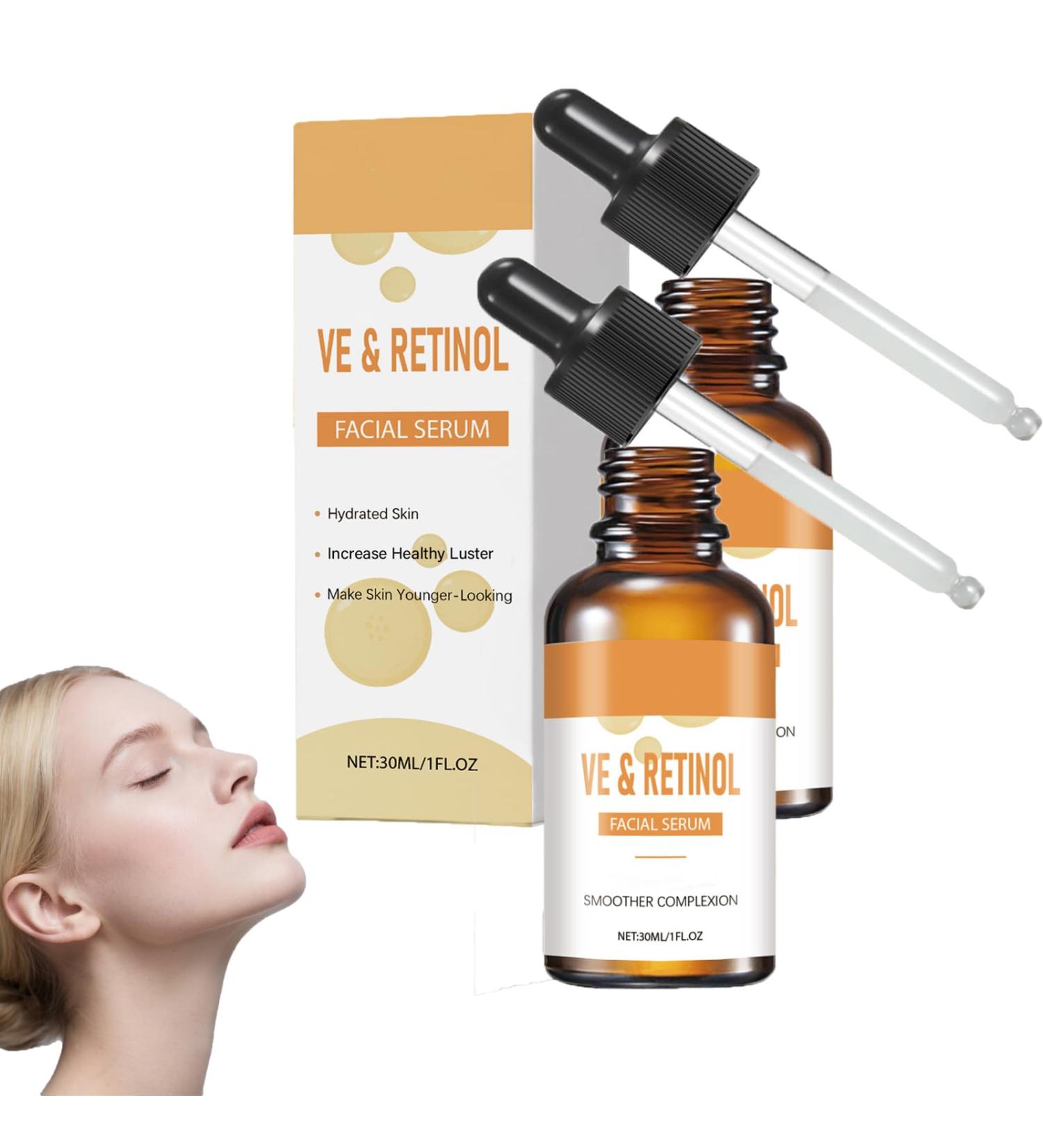 S rum au r tinol pour le visage rajeunissement anti- ge la vitamine E lisse les ridules r duit les rides et am liore l' lasticit de la peau s rum hydratant pour hydrater et claircir la peau (2pcs) - Buy Online on GoSupps.com