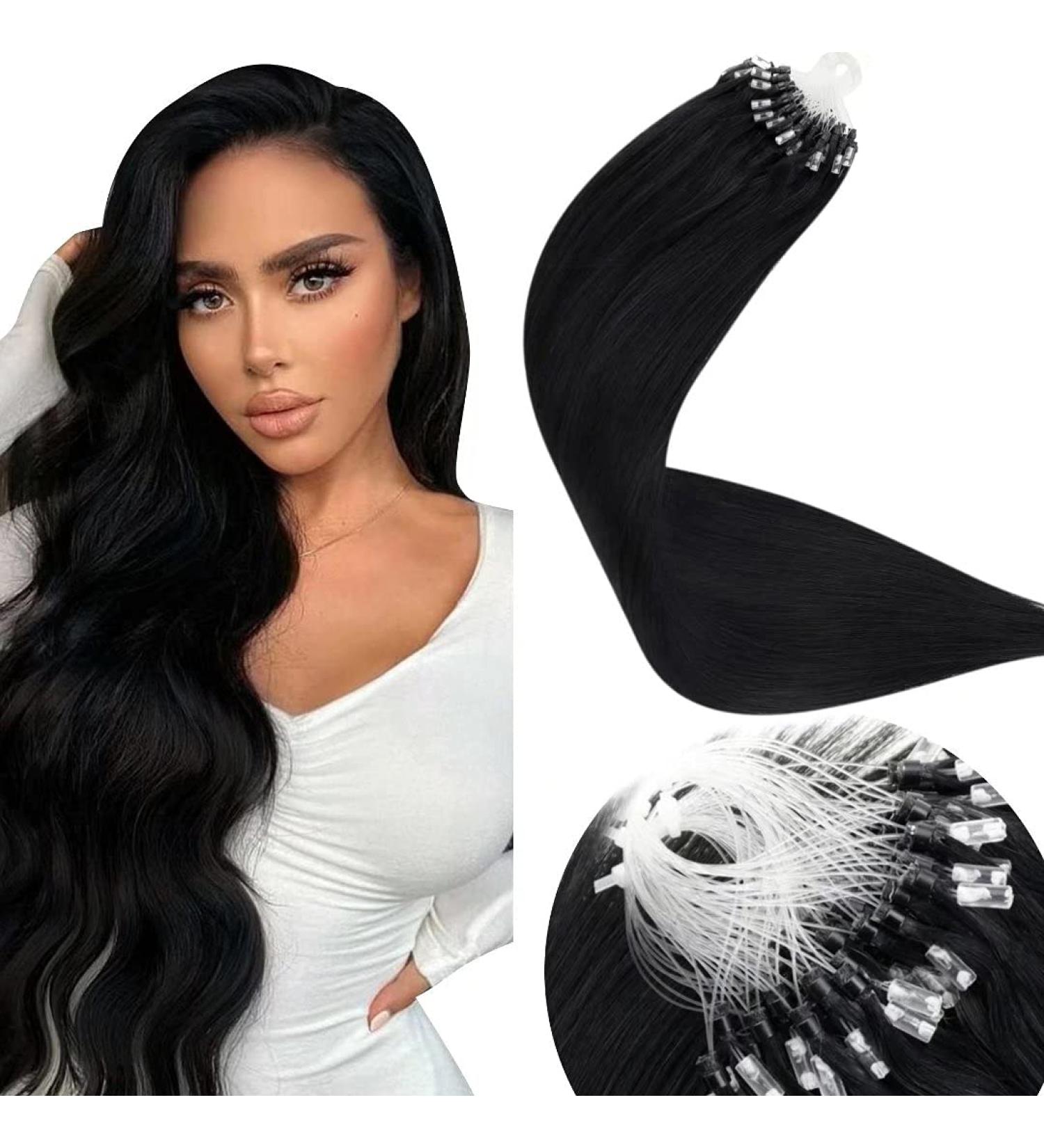 Buy Laavoo Real Hair Extensions Microrings - Black 1g Micro Bonding 55cm for Hair Recovery | 50g 1g/s #1 - Buy Online on GoSupps.com
