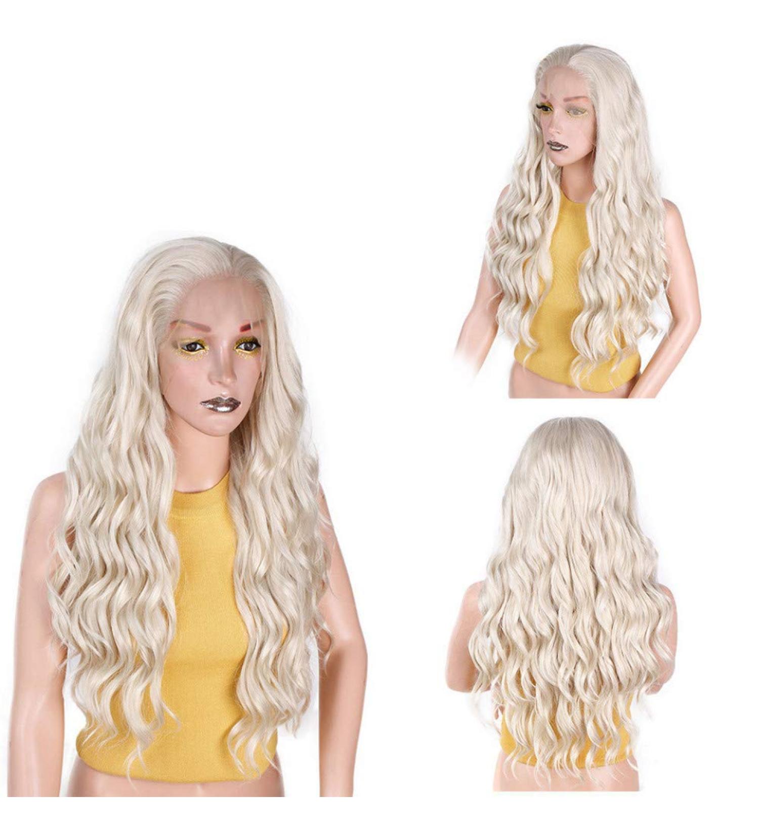 HBINGBING Long Wavy Blonde Synthetic Lace Front Wig - Heat Resistant for Women | Natural Middle Part Wigs for All Skin Tones - Buy Online on GoSupps.com