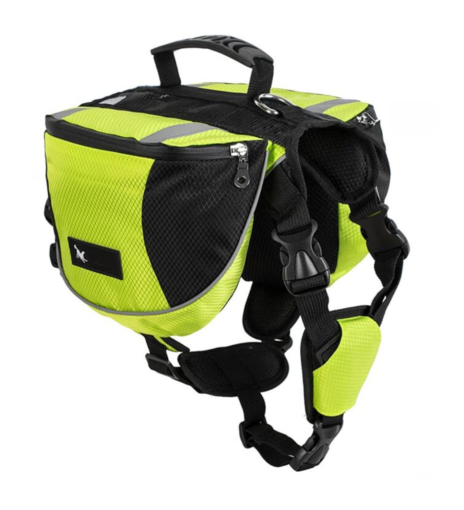 Saddle Bag Hundred Backpack for Medium Dogs | Waterproof Reflective Adjustable | Ideal for Travel & Training (18-28 kg Green) - Buy Online on GoSupps.com