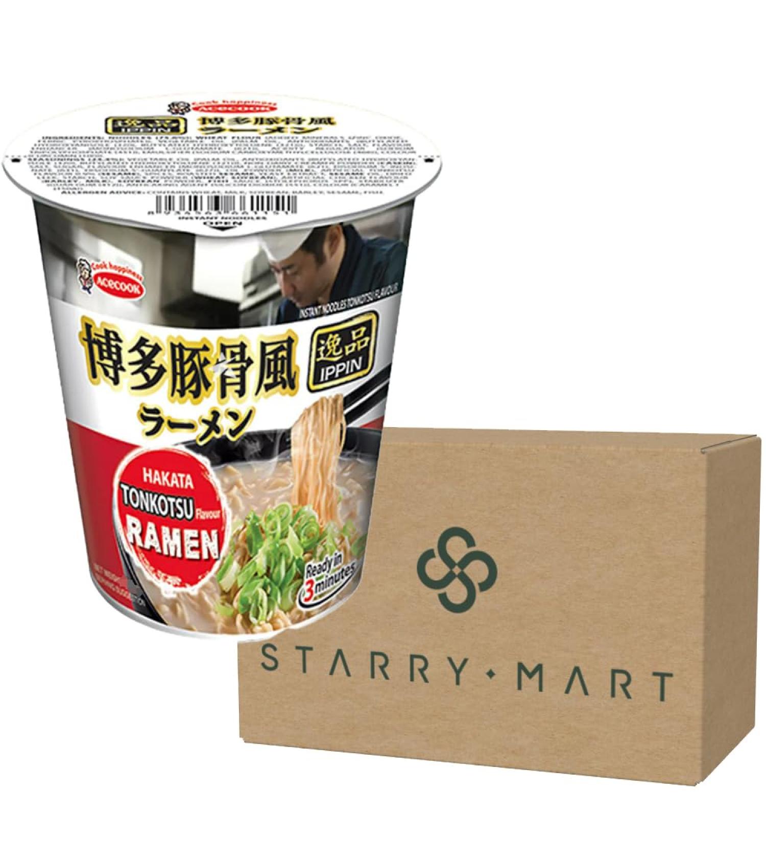 Acecook Ippin Instant Ramen Cup Hakata Tonkotsu Flavour 73g (12 Cups)