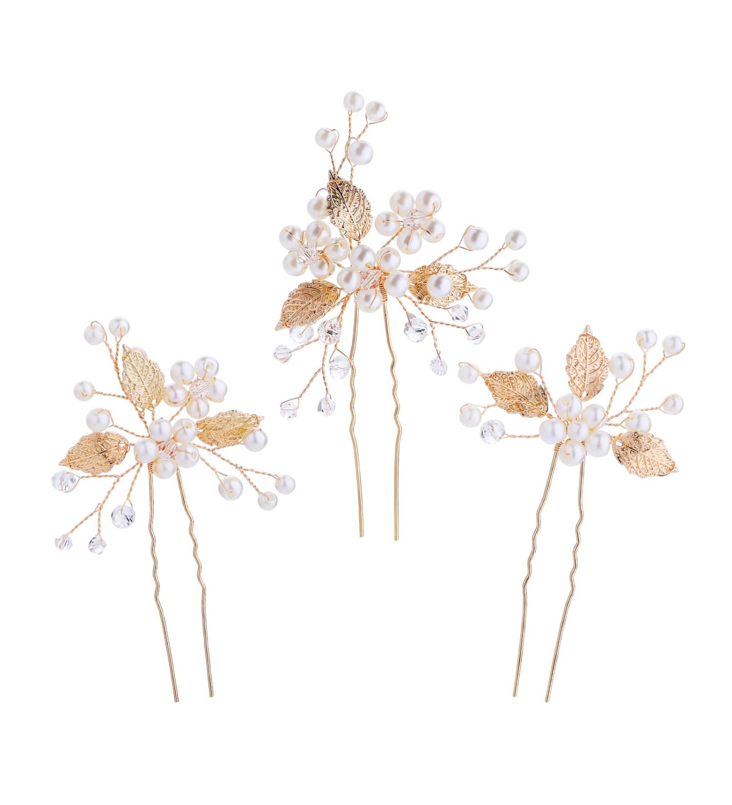 3-Piece Gold Pearl Bride Hair Jewelry Set | Wedding Hair Pins & Tiara Accessories - Buy Online on GoSupps.com