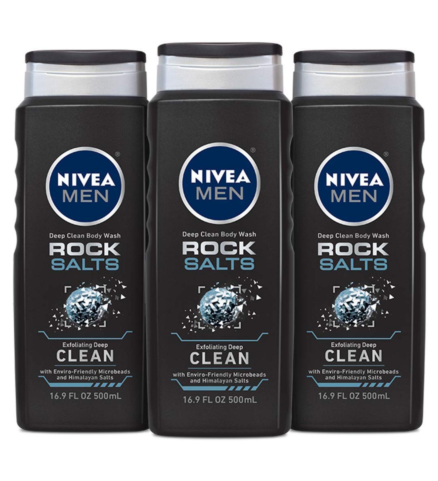 NIVEA MEN Deep Clean Rock Salts Body Wash - Exfoliating 3 Pack (16.9 Fl Oz Each) - Buy Online on GoSupps.com