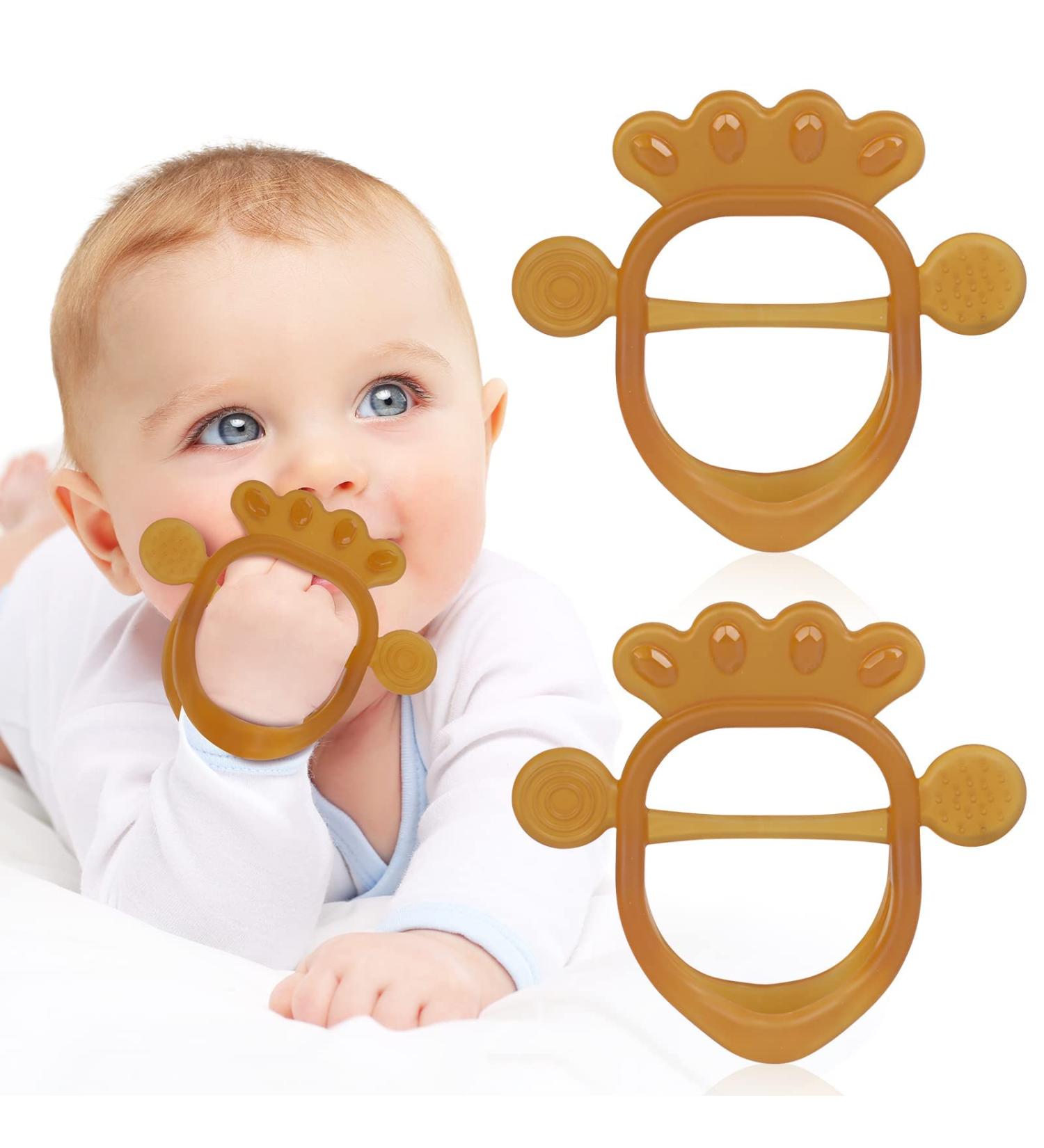 Vicloon Baby Bite Toys - 2PC Soft Silicone BPA-Free Rings | Dental Aid & Soothing Toy for 3+ Months | Brown - Buy Online on GoSupps.com