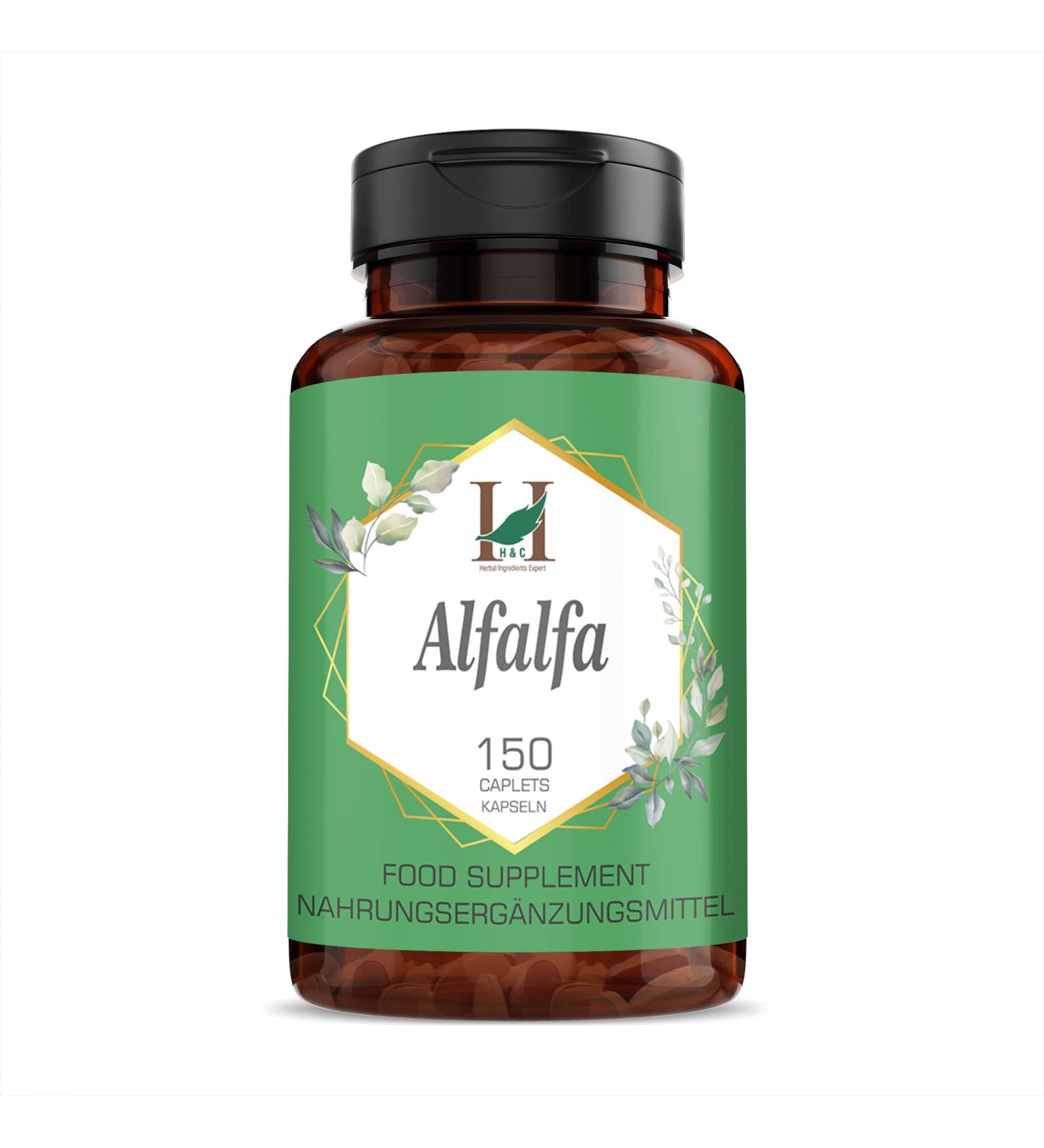 H&C Alfalfa Caplets (Medicago Sativa) - 750 mg 150 Counts | Green Superfood - Buy Online on GoSupps.com