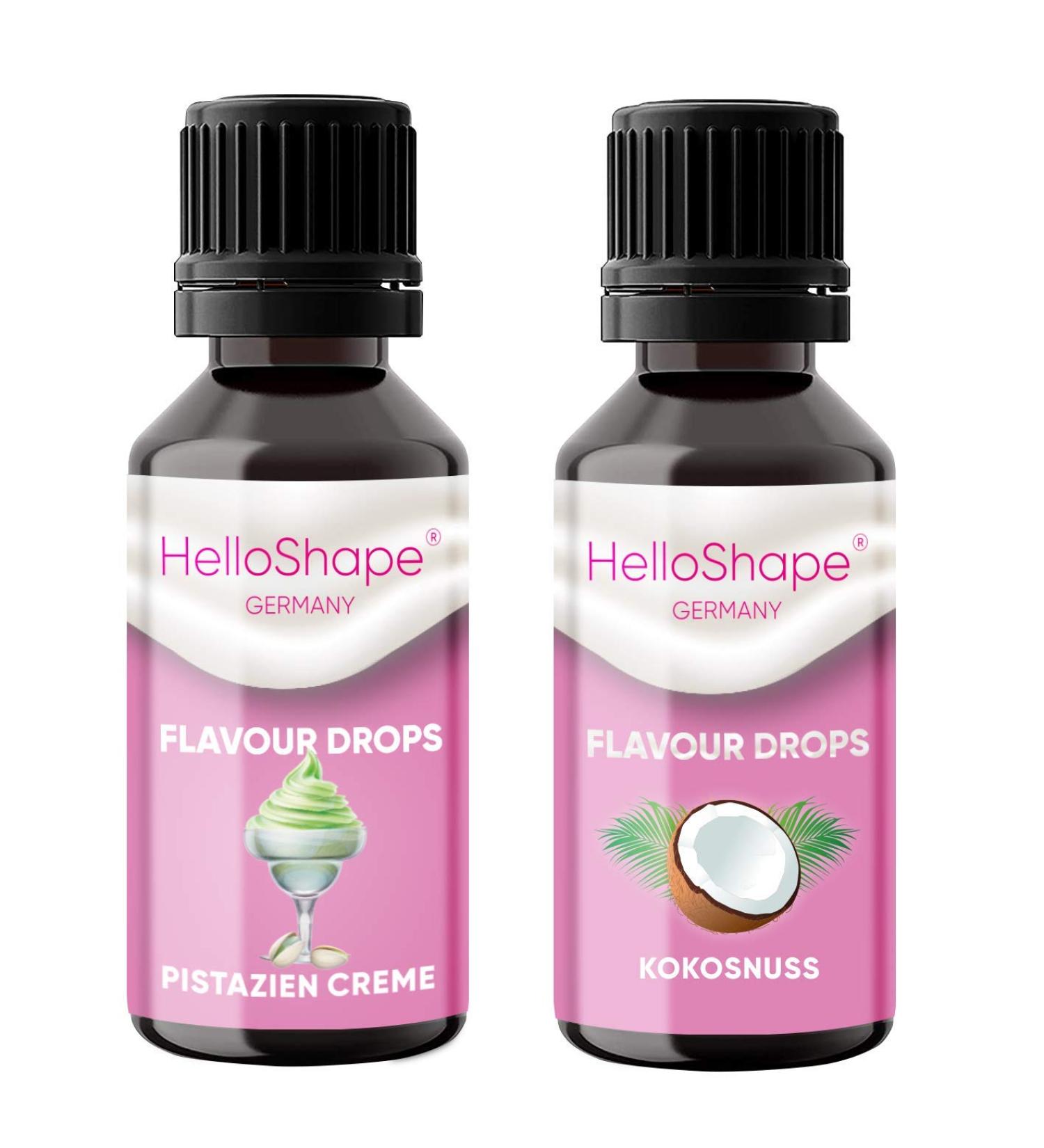 Sugar-Free Flavor Drops Set 2x30ml - Pistachio Cream & Coconut | Vegan Calorie-Free Sweetener for Yogurt Porridge & Quark | Hello Shape - Buy Online on GoSupps.com