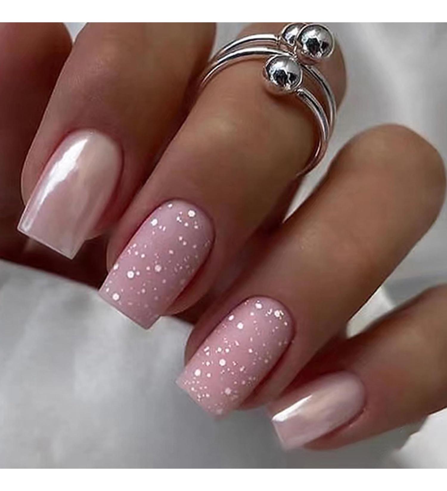 Square False Nails Long 24Pcs Glitter Pink Press on Nails Aurora Pink Fake Nails Acrylic Full Cover Nail Tips with Glue Stick on Nails for Women Girls Nails Art Square Arora - Buy Online on GoSupps.com