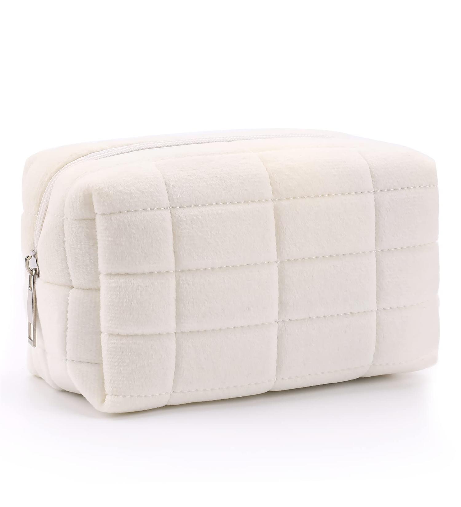 Checkered Cosmetic Bag Travel Toiletry Organizer | Cute Aesthetic Makeup Brushes Storage for Women - White - Buy Online on GoSupps.com