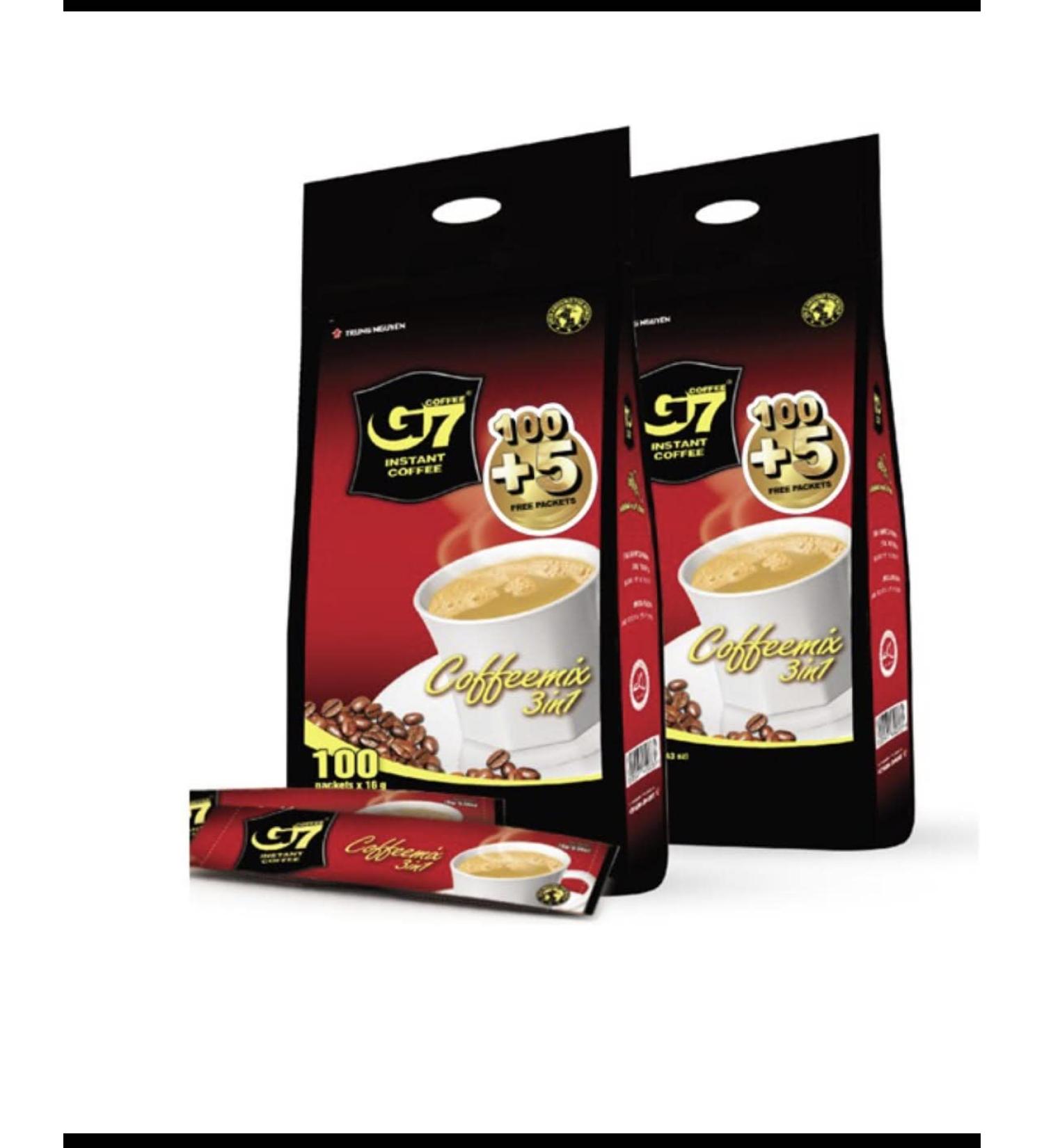 Trung Nguyen G7 3-in-1 Instant Coffee - 100 Single Serve Packets | Roasted Ground Coffee Blend with Creamer and Sugar | 16g Stick | Compatible with Various Brewing Methods | Original Flavor | 100 Count - Buy Online on GoSupps.com