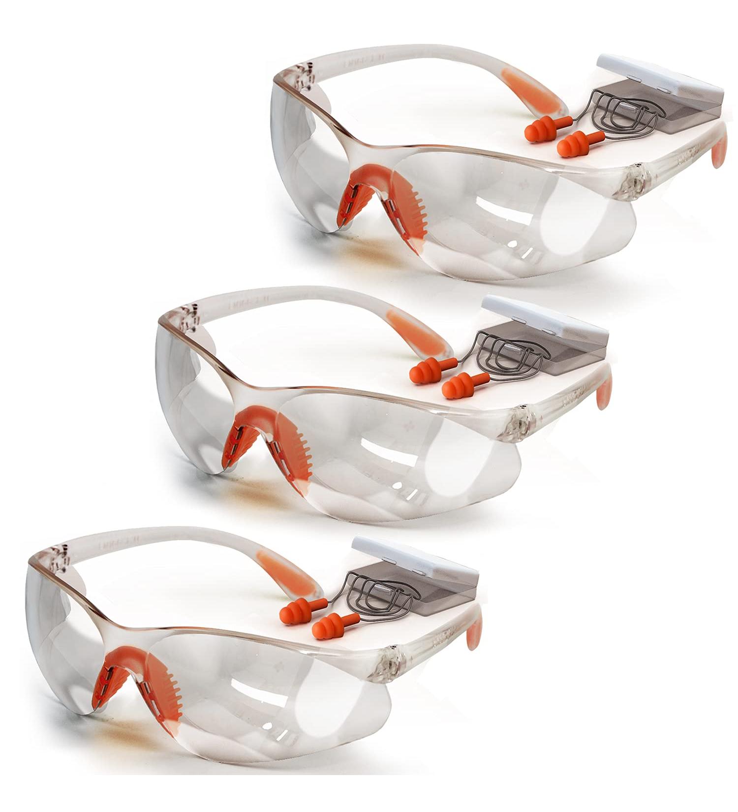 Safety Glasses UV 400 Protection for Eye Protection & Corded Earplugs Kit-Lightweight  Thick  Anti Fog  Scratch Resistant  Clear  Wraparound Eyewear for Indoor/Outdoor Work (Set of 3) - Buy Online on GoSupps.com