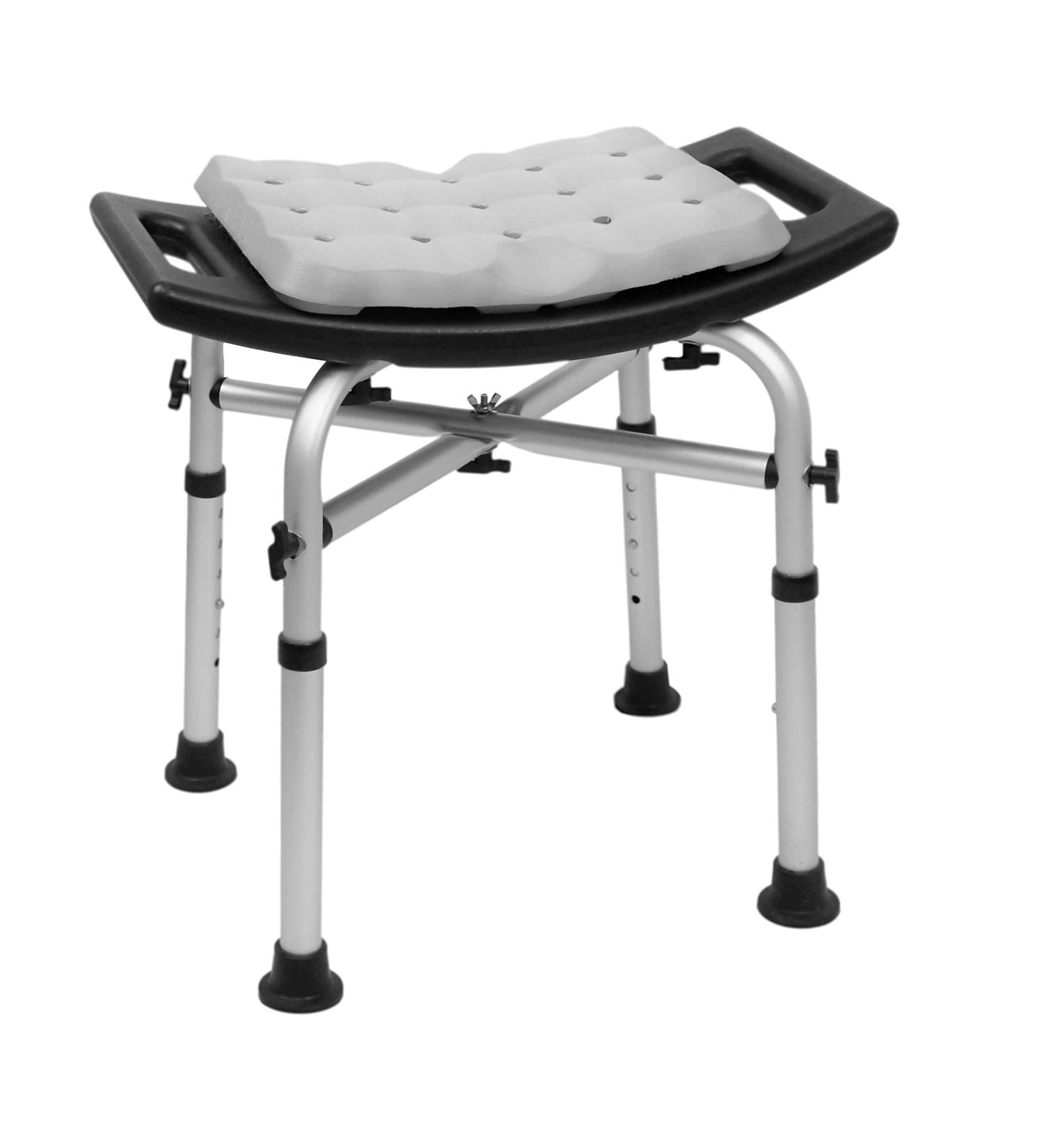 KMINA - Shower Stool for Inside Shower with Double Reinforced Crossbar and Cushion  Heavy Duty Bath Chair 330Ib  Shower Seats for Elderly  Cushioned Bath Chair for Seniors  Free Assembly - Buy Online on GoSupps.com
