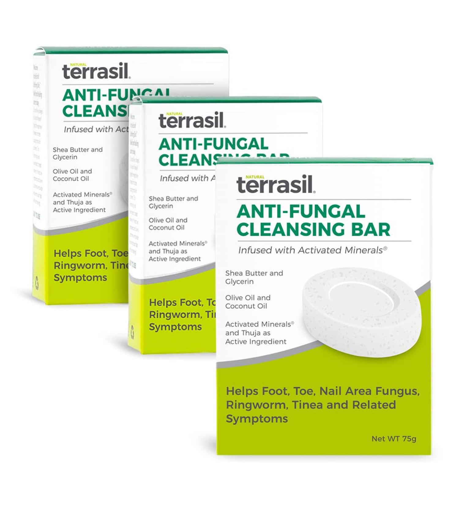 Terrasil Antifungal Soap Bar for Jock Itch, Athlete's Foot, Ringworm - Tea Tree Oil & Shea Butter - 3 Bars (75g) - Natural Fungal Infection Treatment - Buy Online on GoSupps.com