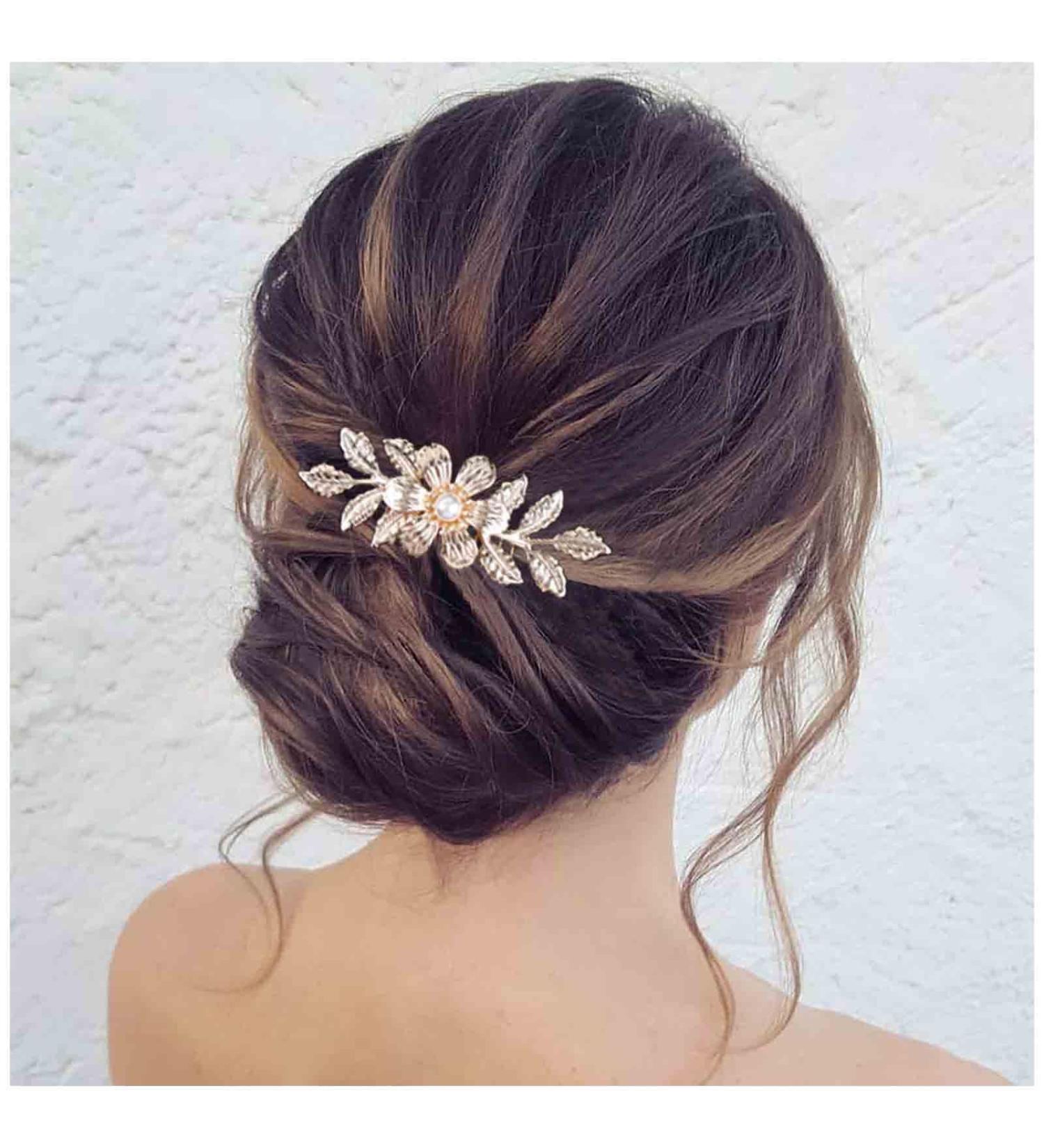 Yheakne Boho Flower Pearl Hair Comb Gold Pearl Wedding Hair Comb Barrette Metal Leaf Comb Headpieces Decorative Headwear Branch Leaf Hair Piece Wedding Hair Accessories for Women and Girls Gifts - Buy Online on GoSupps.com