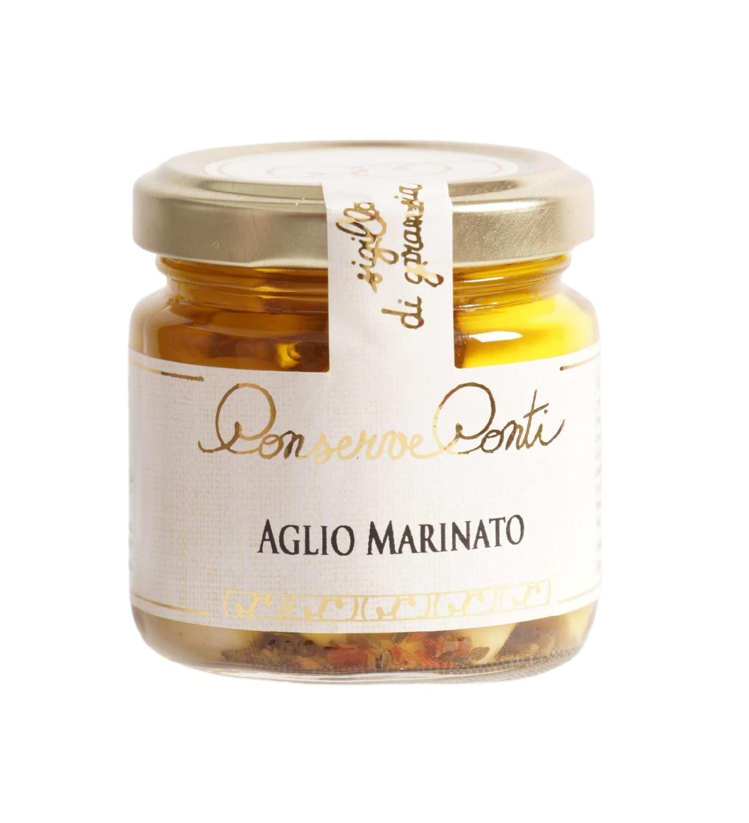 Marinated Garlic Cloves in extravirgin olive oil - one glass jar of 106 ml. - artisan production Conserve Conti - Buy Online on GoSupps.com