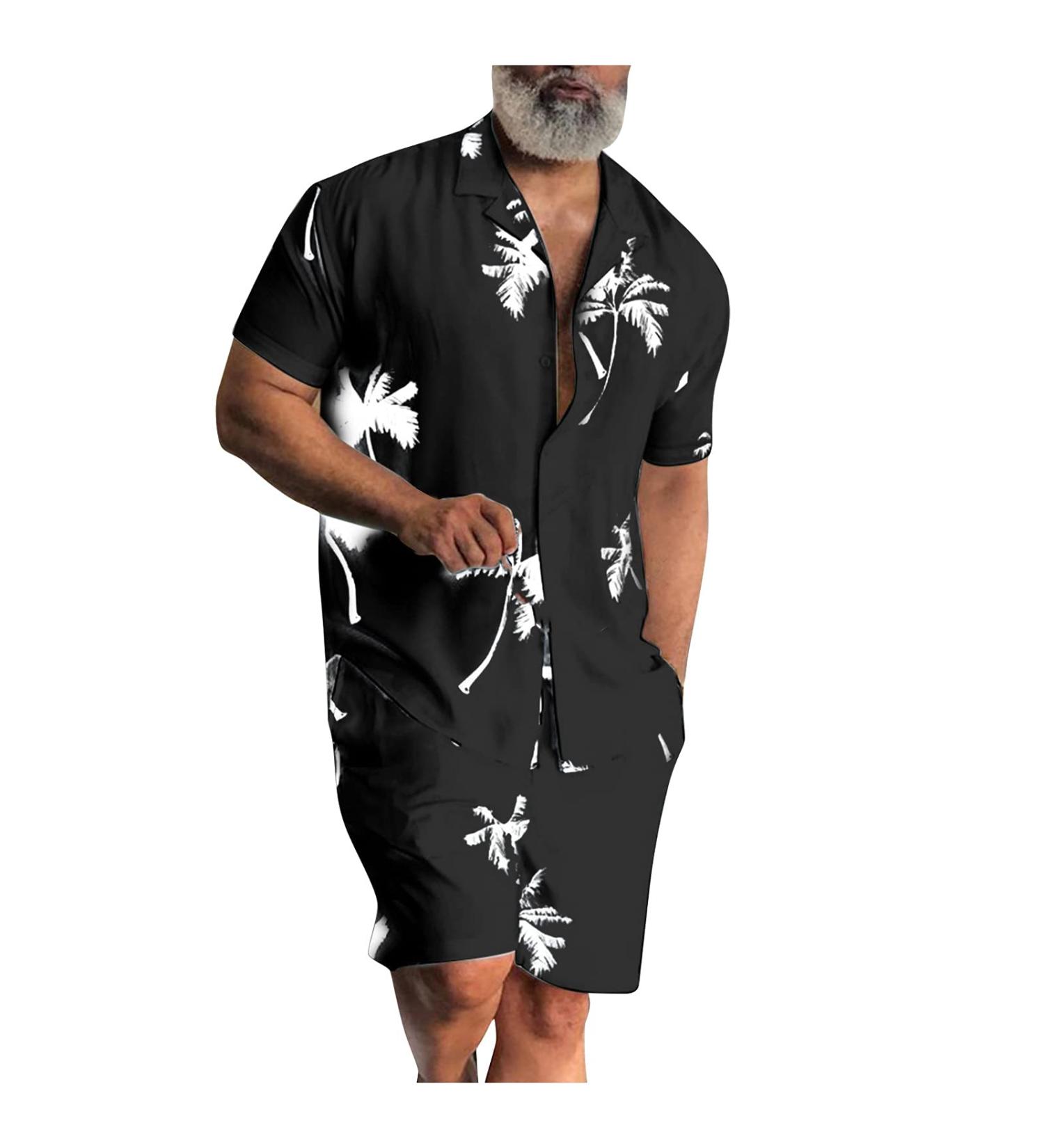 Men's Hawaiian Floral Print Casual Shirt and Shorts Set - Big and Tall - Black - XXL - Buy Online on GoSupps.com
