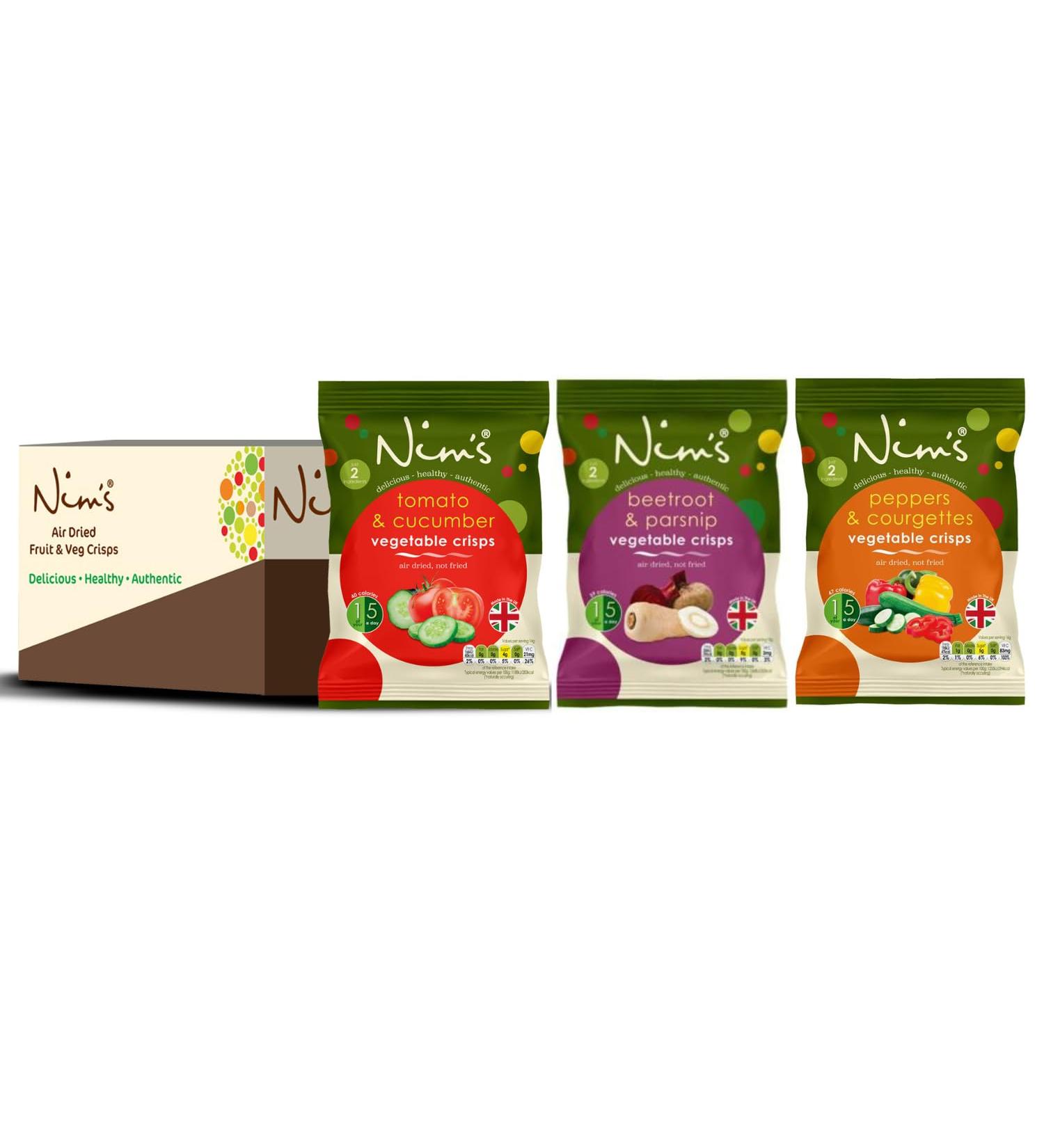 Nim's All 3 Veg Crisps - Multipack Box of 6 (Pepper Courgette Beetroot Parsnip Tomato Cucumber) Beetroot 33.33 g (Pack of 6) - Buy Online on GoSupps.com
