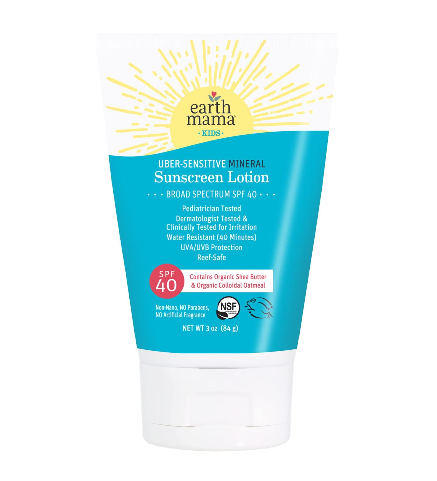 Earth Mama SPF 40 Mineral Sunscreen - Reef Safe, Non-Nano Zinc, Eczema Cream for Baby & Family, 3oz - Buy Online on GoSupps.com
