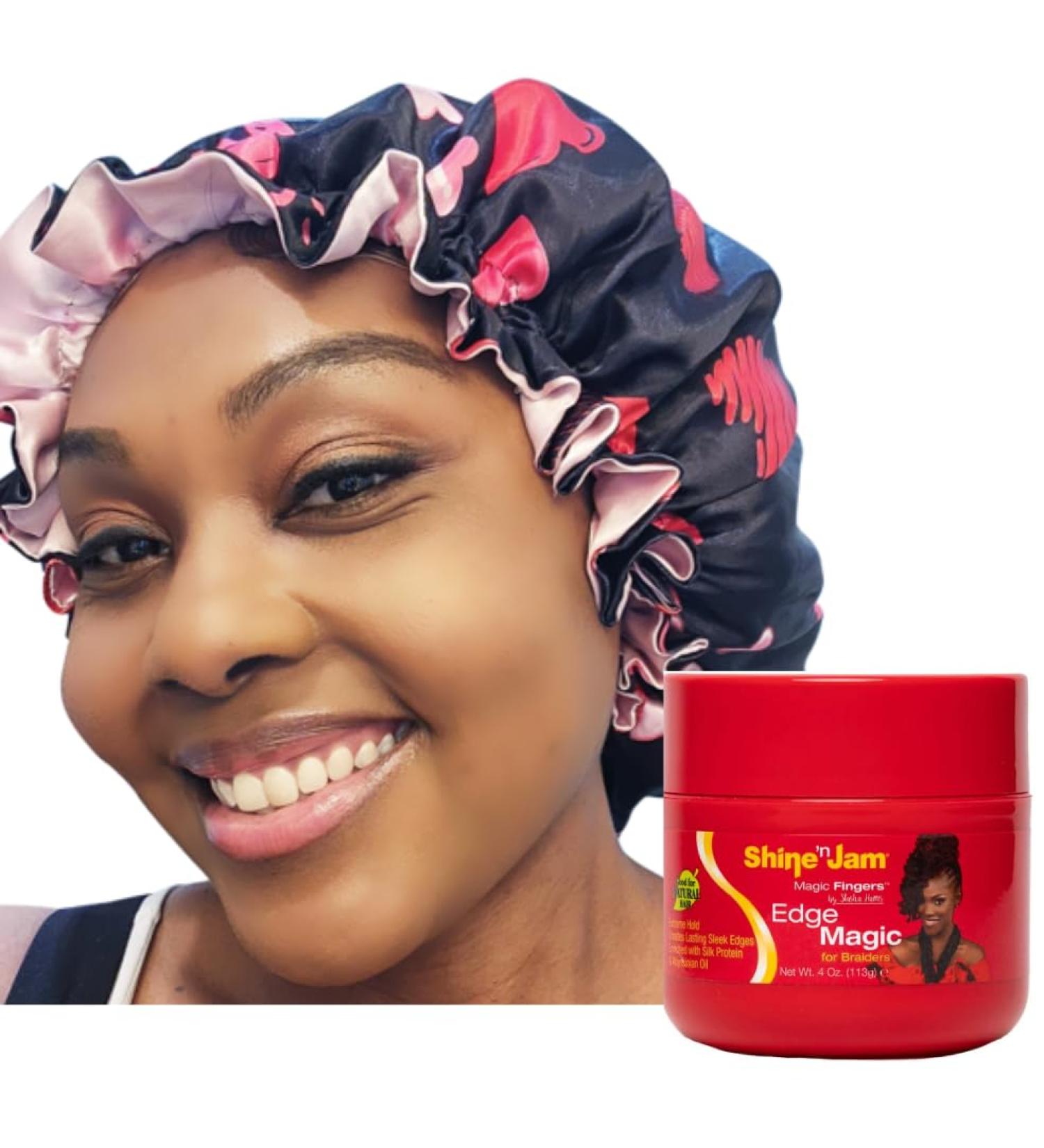 Satin Bonnet & AMPRO Shine N Jam Edge Control Bundle - Extreme Hold for Braiders (4oz) | International Shipping Available - Buy Online on GoSupps.com