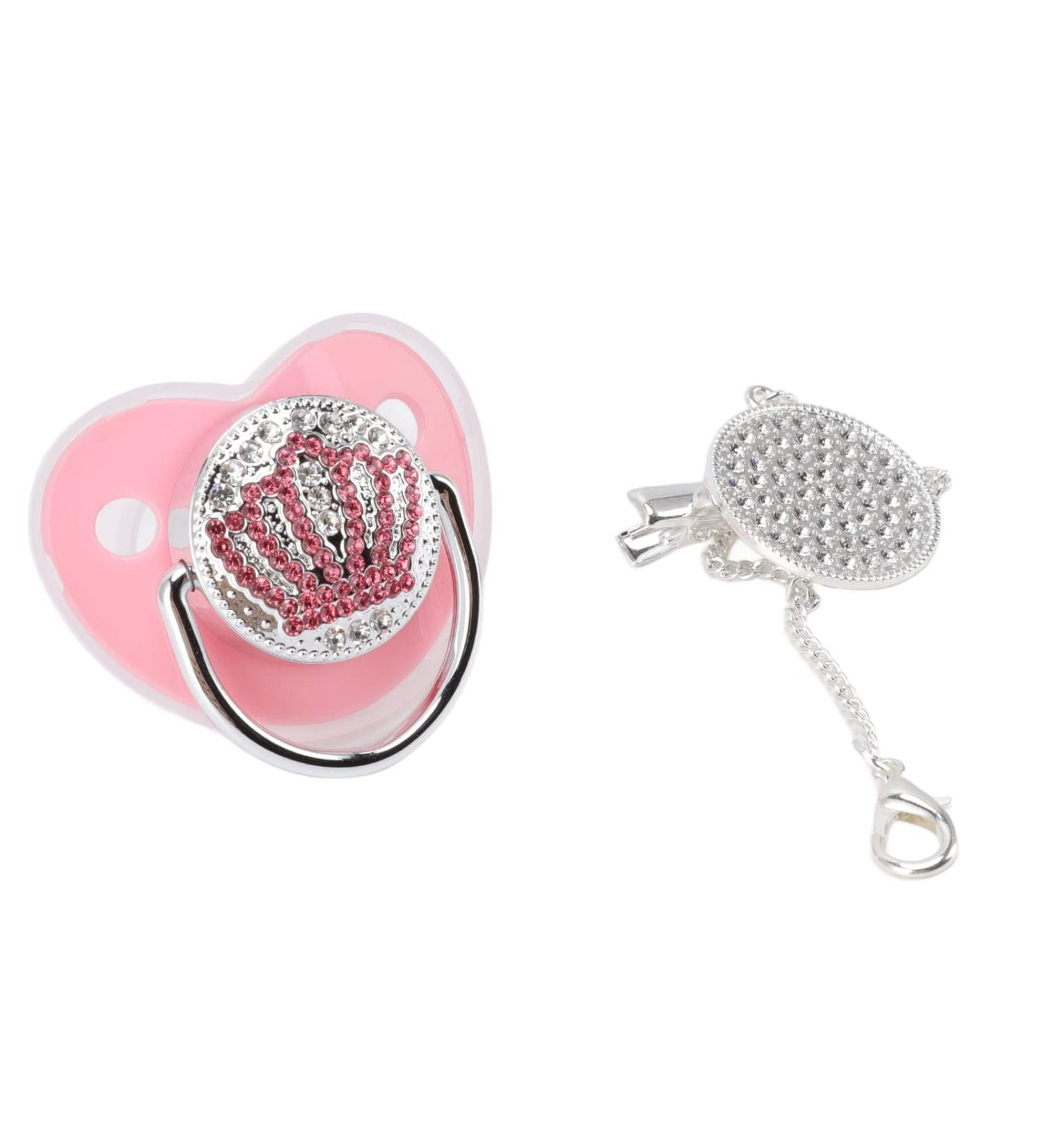 Buy Bling Soft Silicone Baby Pacifier - BPA Free Size M 6-18 Months Includes Chain Clip - Pink | International Shipping - Buy Online on GoSupps.com