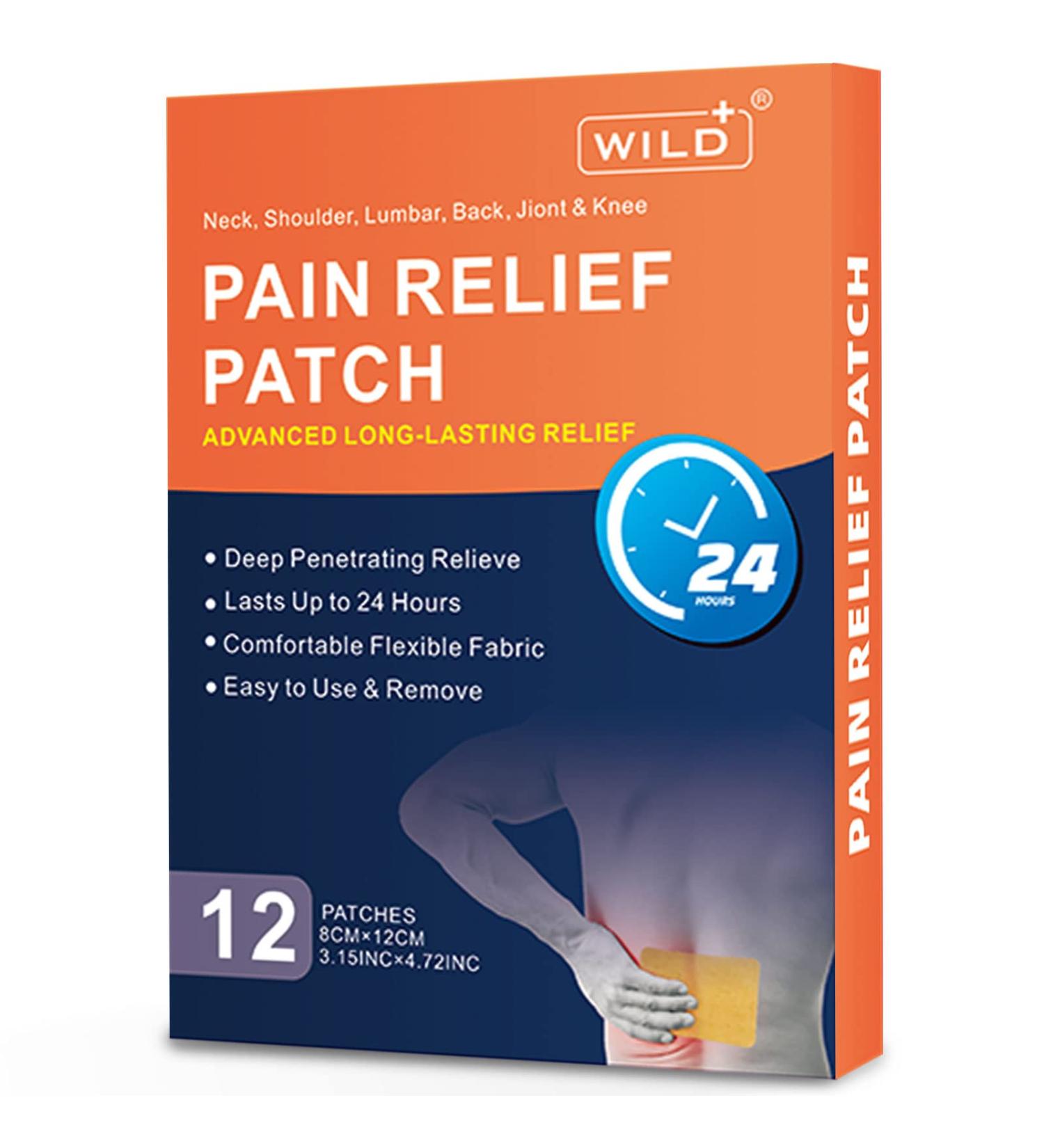 WILD+ Back Pain Patches Large - 12 Patches | Maximum Strength Relief for Back, Shoulder, Knee, Neck & Joint Pain | Fast Acting & Long Lasting - Buy Online on GoSupps.com