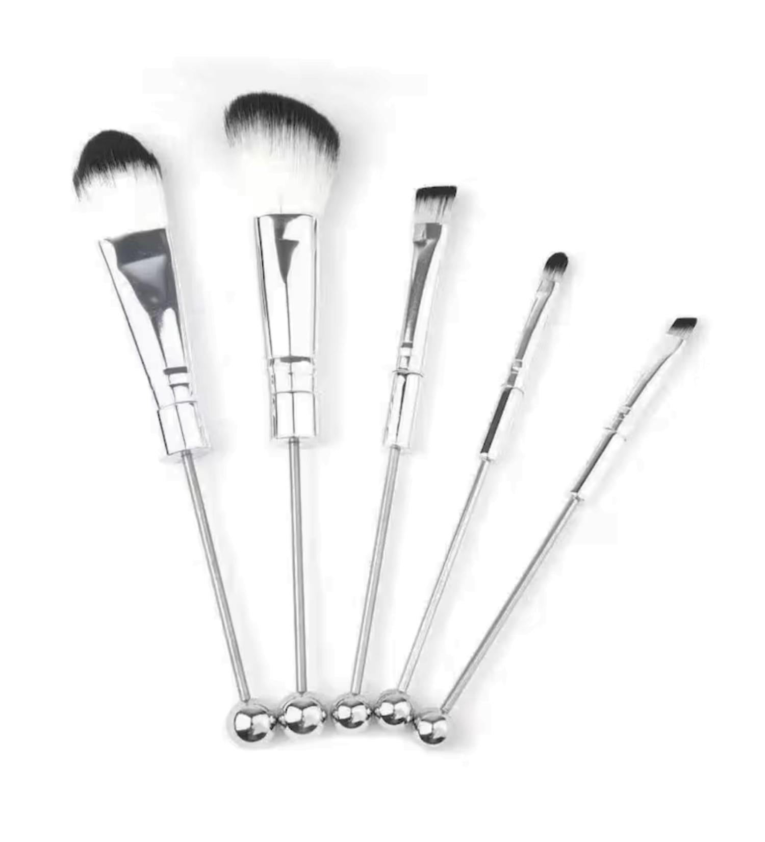 Buy Silver Beadable Makeup Brushes - Set of 5 for DIY Cosmetic & Silicone Beads | Bulk Eyeshadow & Foundation Tools - Buy Online on GoSupps.com