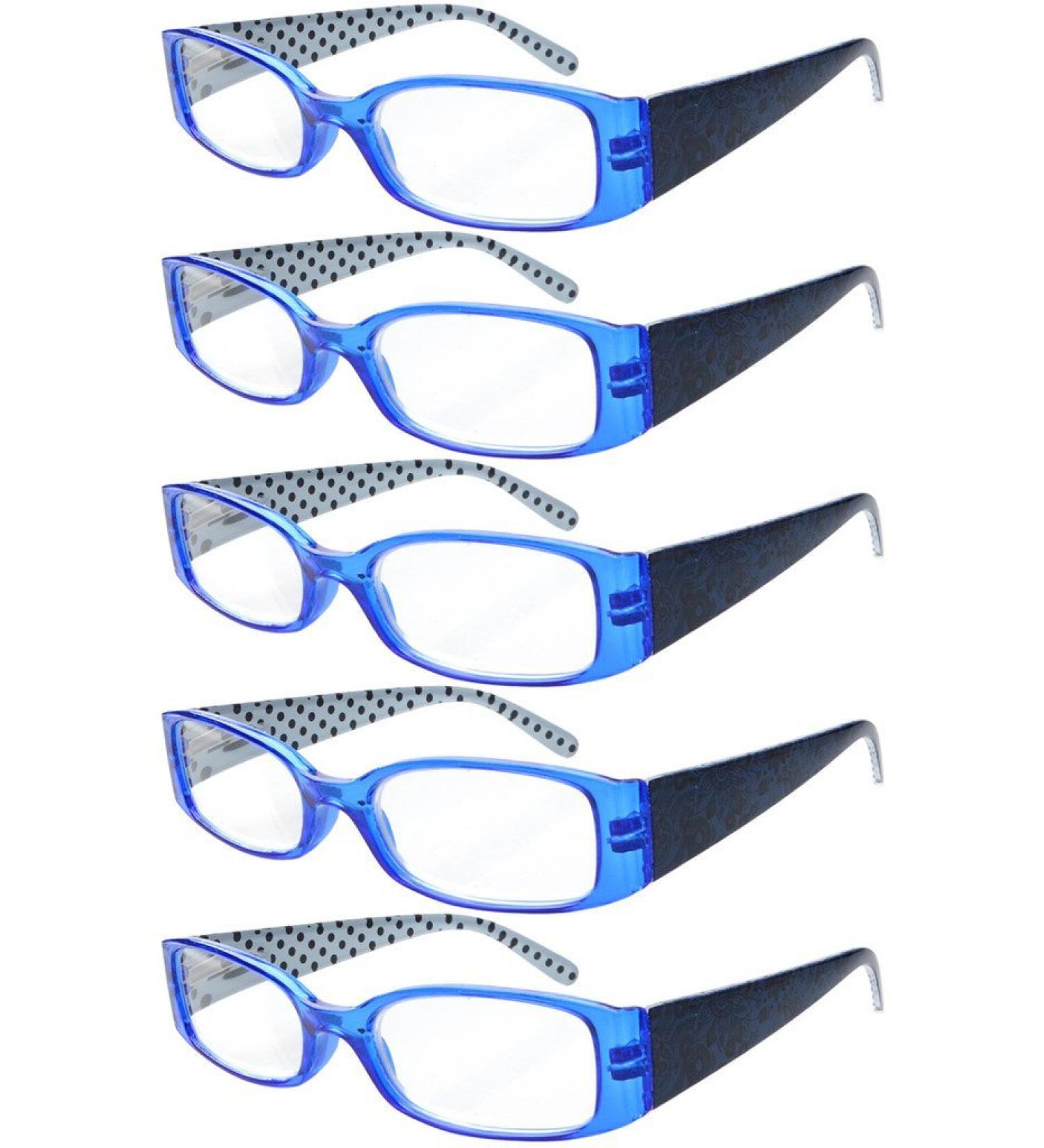 Eyekepper 5-Pack Spring Hinges Polka Dots Reading Glasses for Women - Blue +1.25 - Stylish & Comfortable Readers - Buy Online on GoSupps.com