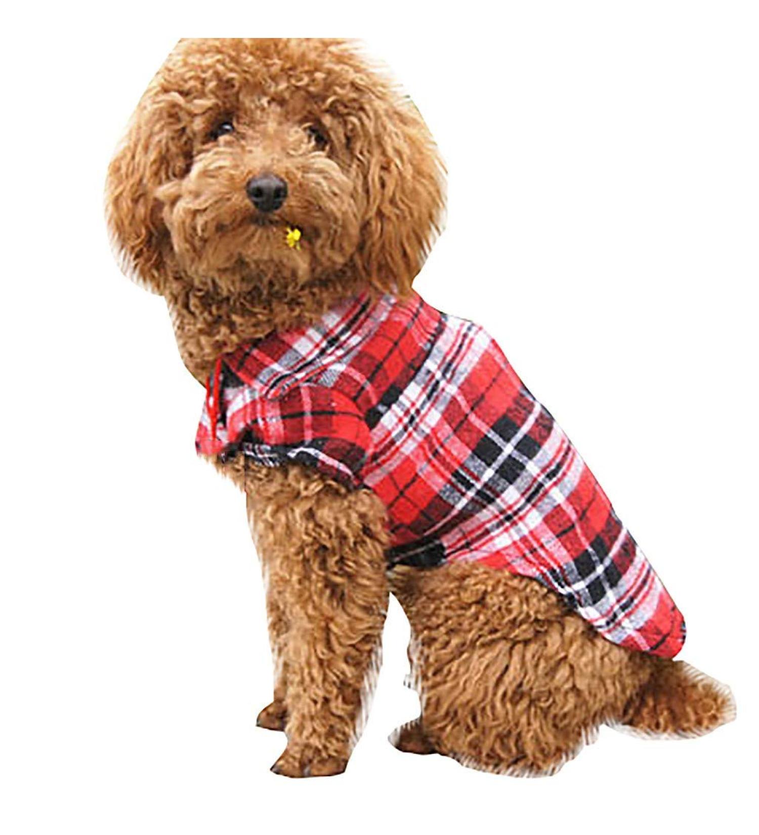 Yowablo Plaid Pet Shirt - Stylish Red Dog Apparel (Size S) | International Shipping Available - Buy Online on GoSupps.com