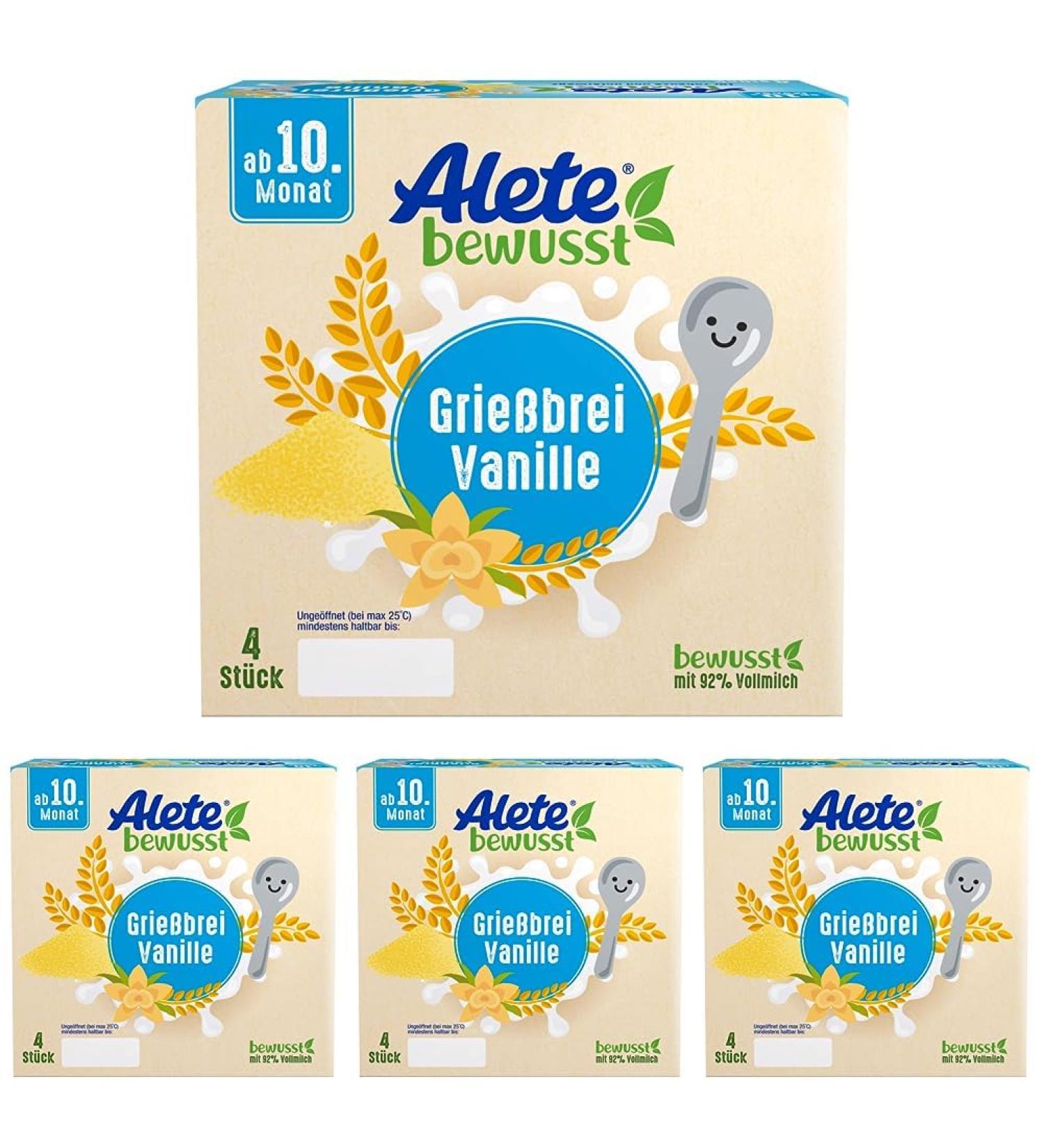 Alete Semolina Porridge for Babies - Delicious Vanilla Snack 400g (4 x 100g) - Ideal for Home & On-the-Go 10+ Months - Buy Online on GoSupps.com