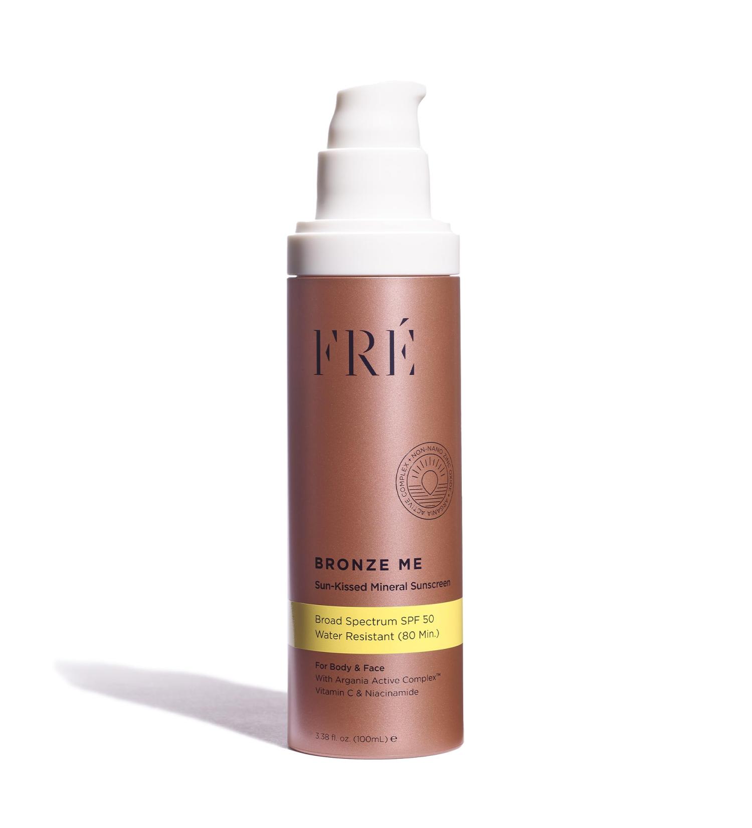 FR Bronze Me SPF 50 Tinted Mineral Sunscreen for Face & Body, Instant Shimmery Tan, Multitasking Self-Tanner & Skincare, Reef-Safe, Vegan - Buy Online on GoSupps.com