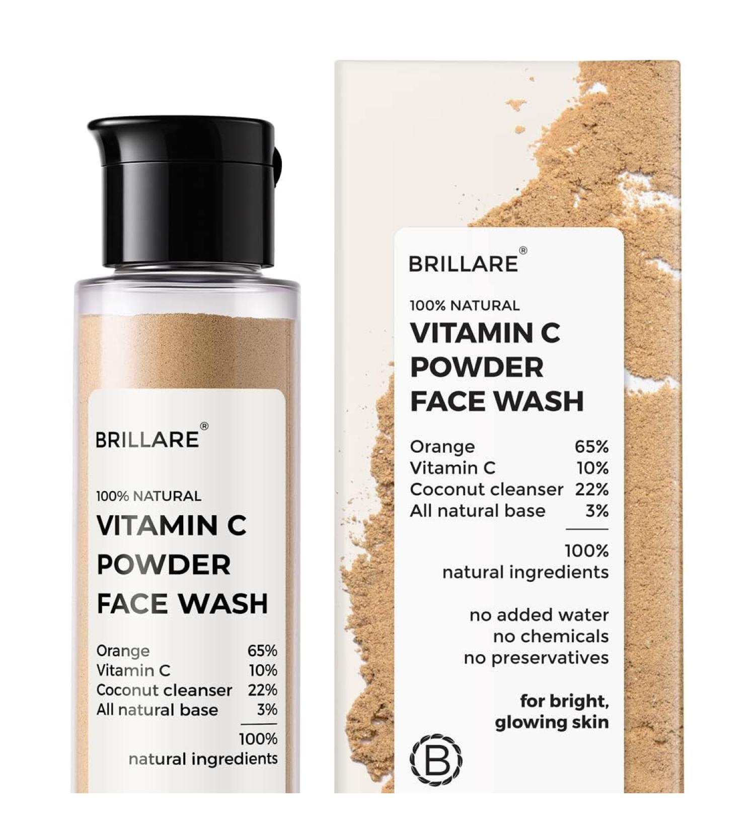 Bril.lare Vitamin C Face Wash for Pigmentation & Dark Spots Coconut & Orange Face Wash for Skin Brightening 100% Natural Powder Facewash 30g - Buy Online on GoSupps.com