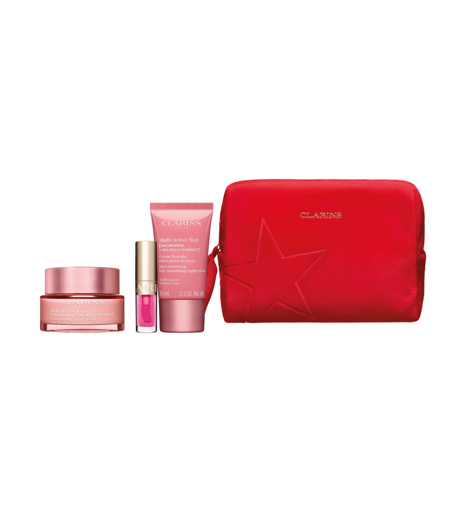 Clarins Gift Set For Women | Multi-Active Collection 67.3ml | Worth Over 70 Save 26% | Multi-Active Day Cream 50ml Multi-Active Night Cream 15ml Lip Comfort Oil 04 Pitaya 1.4ml - Buy Online on GoSupps.com