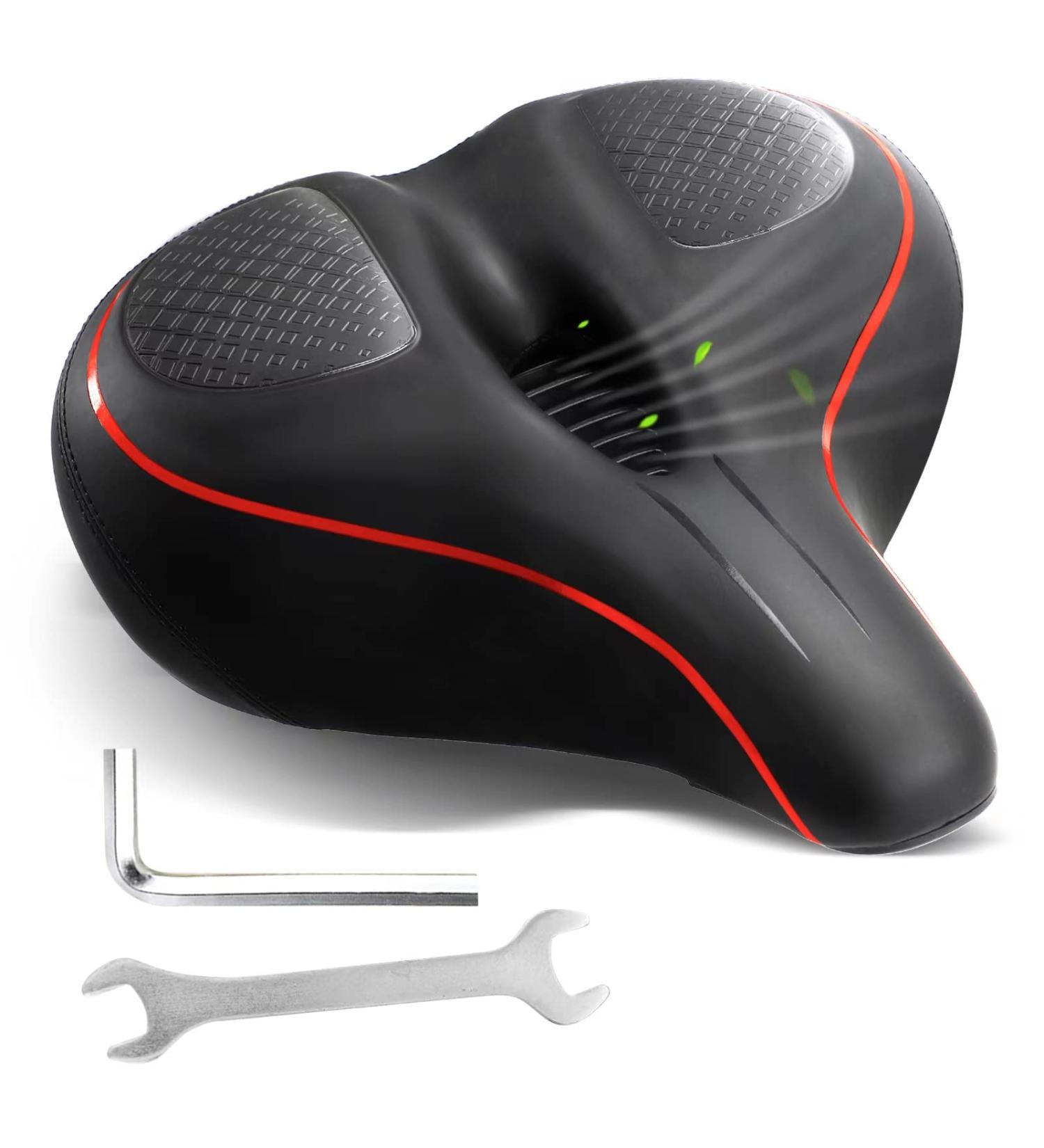 Oversized Memory Foam Bike Seat for Peloton & Spin Bikes | Waterproof Red Saddle | Universal Fit Replacement for Road & Exercise Bicycles - Buy Online on GoSupps.com