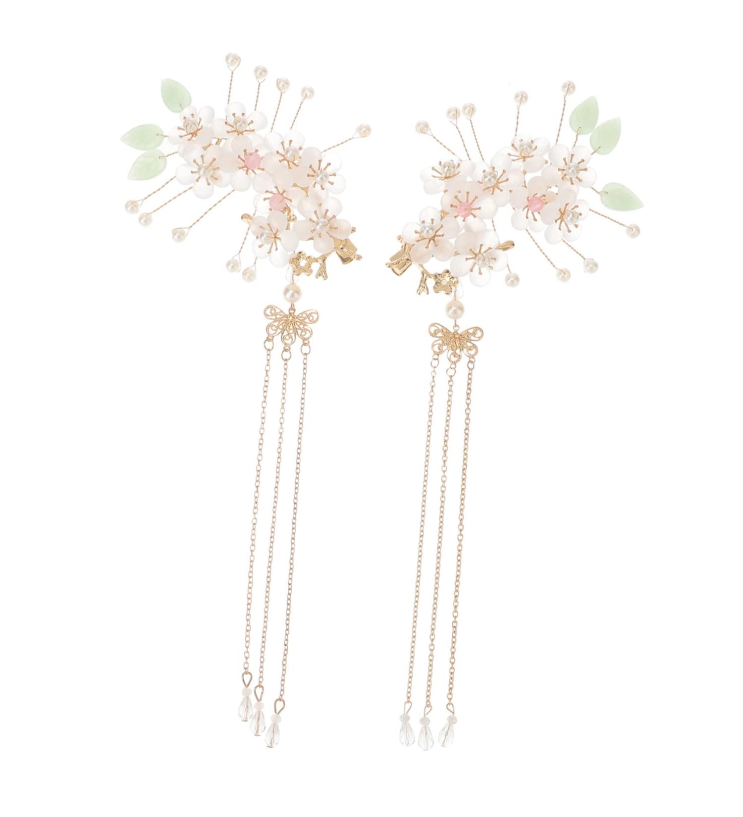 Beavorty 1 Pair antique hairpin headdress hanfu tassel clip chinese hair comb wedding hair chinese style hair clips bridal hair comb tassel hair clip emerald flower girl bride alloy - Buy Online on GoSupps.com
